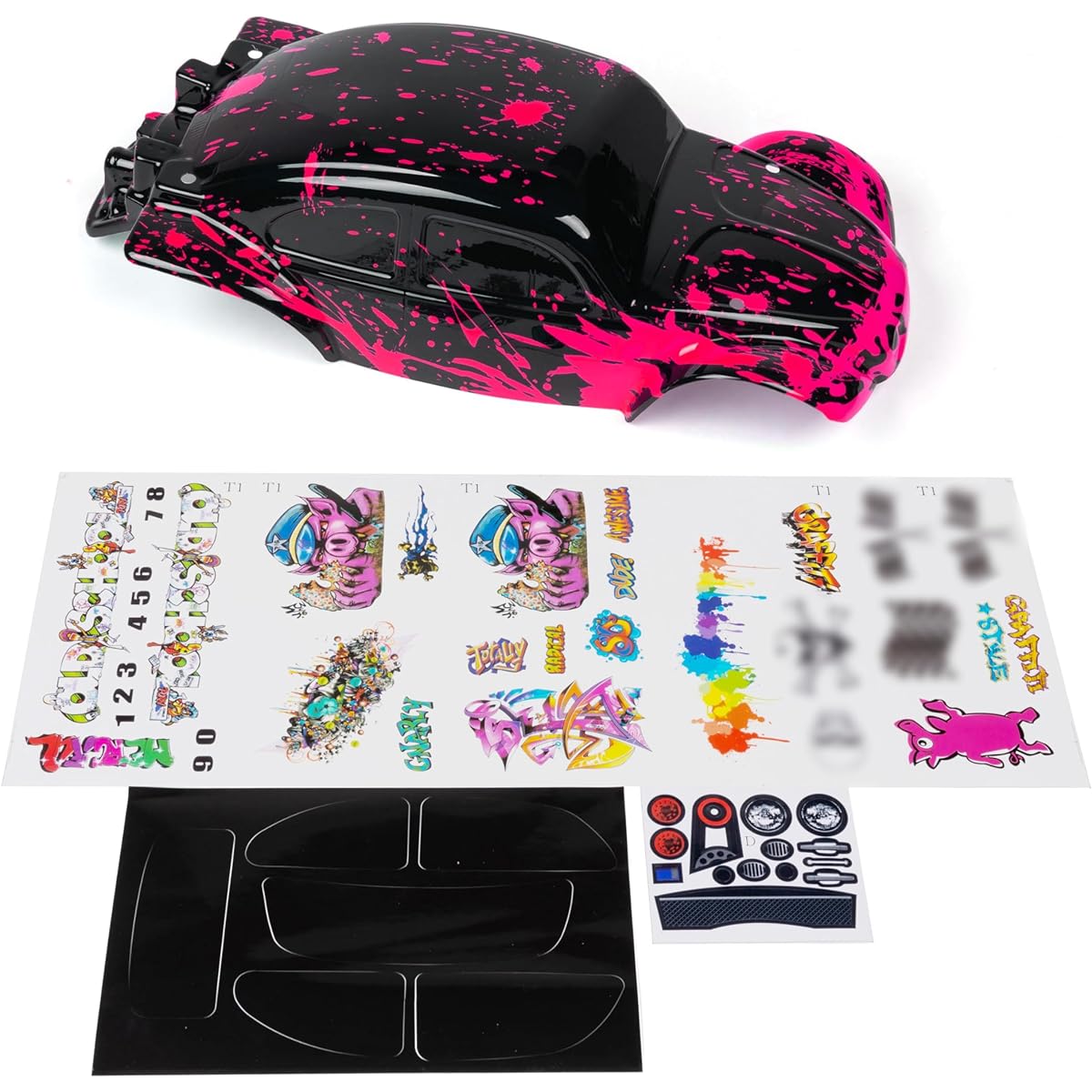 Custom Body Muddy Hot Pink over Black Compatible with 1/10 Slash 4x4 VXL 2WD Slayer RC Car or Truck (Truck Not Included) SSB-BB-01
