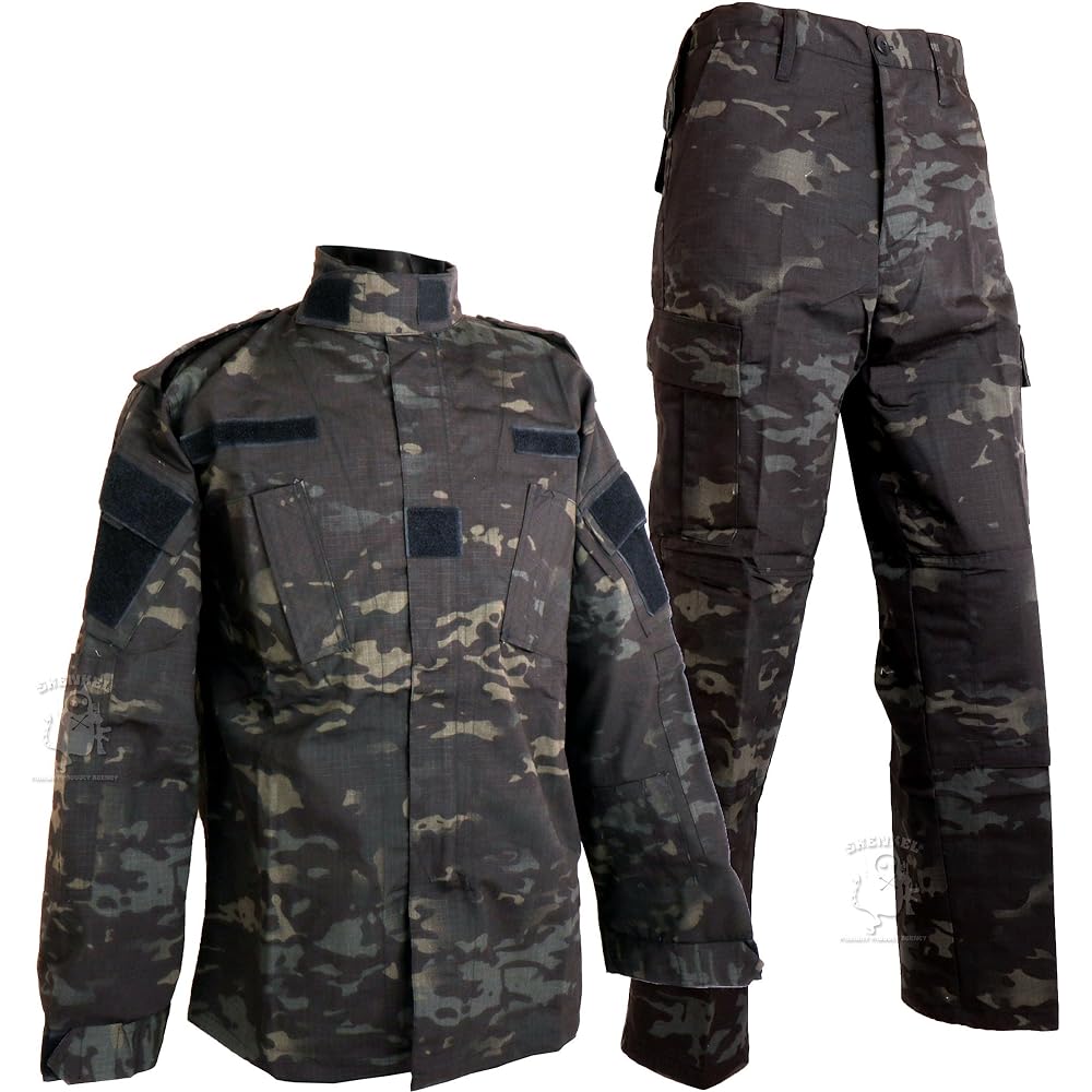 [SHENKEL] Camouflage clothing top and bottom military cap set L Multicam black bdu-mcb01-L