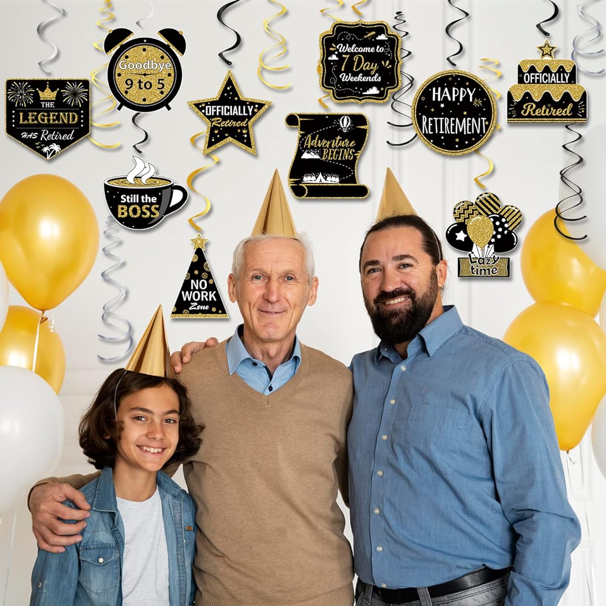 Retirement Party Decorations 16 Pieces Black and Gold Retirement Hanging Decorations Retirement Party Supplies