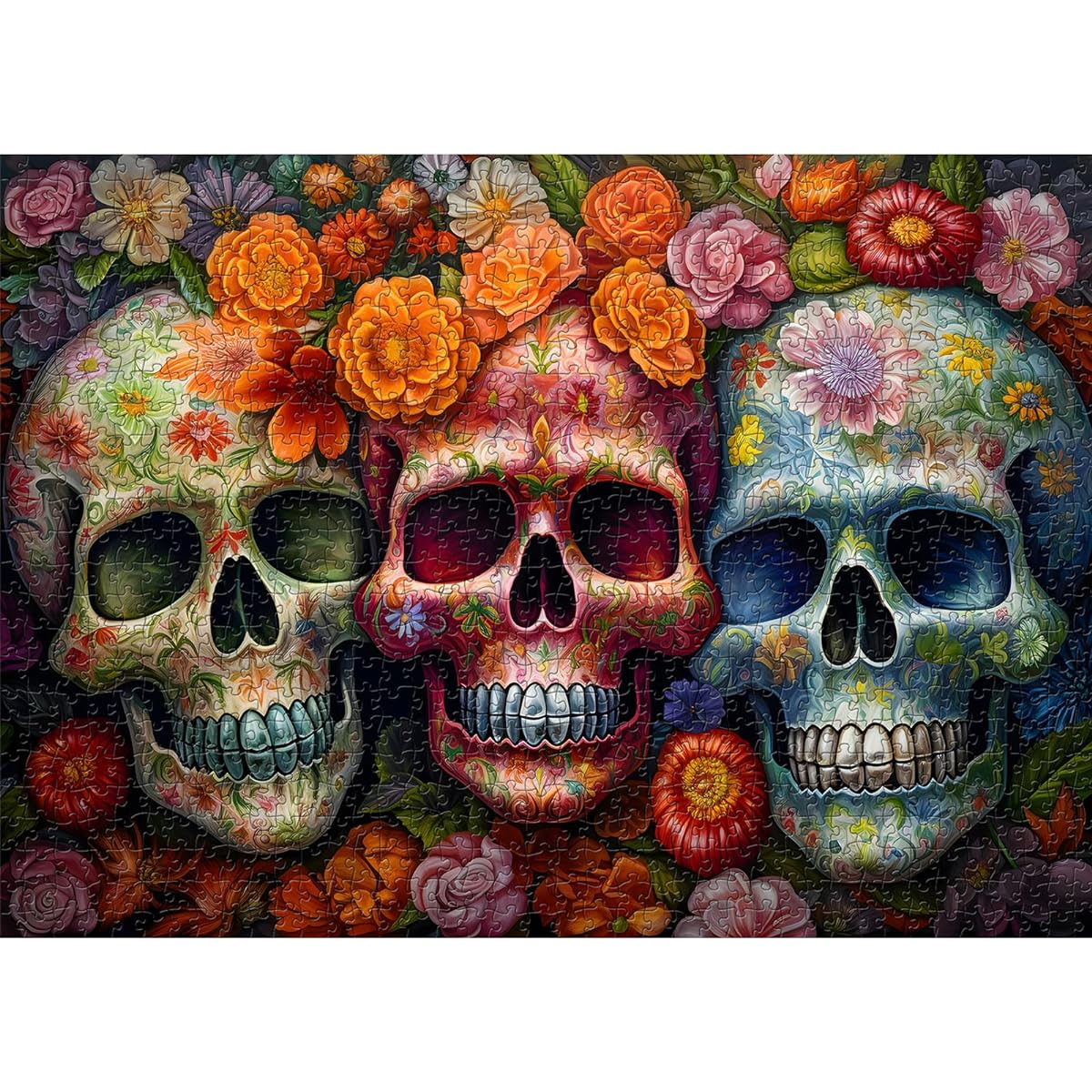 Day of the Dead Sugar Skull Puzzle for Adults 1000 Piece Halloween Puzzle 1000 Piece PICKFORU Flower Skeleton Puzzle Skeleton Halloween Decor Dia De Los Muertos Jigsaw Puzzle Grateful Dead
