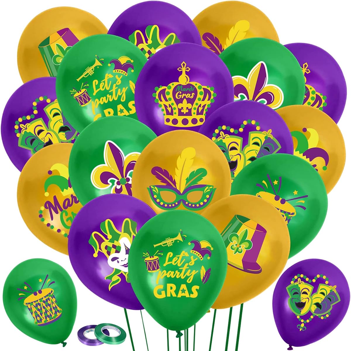 HOWAF Mardi Gras Party Balloons Mardi Gras Latex Balloons Masquerade Party Decoration Purple Green Gold Balloons Mardi Gras Birthday Decorations Carnival Party New Orleans Party Balloons