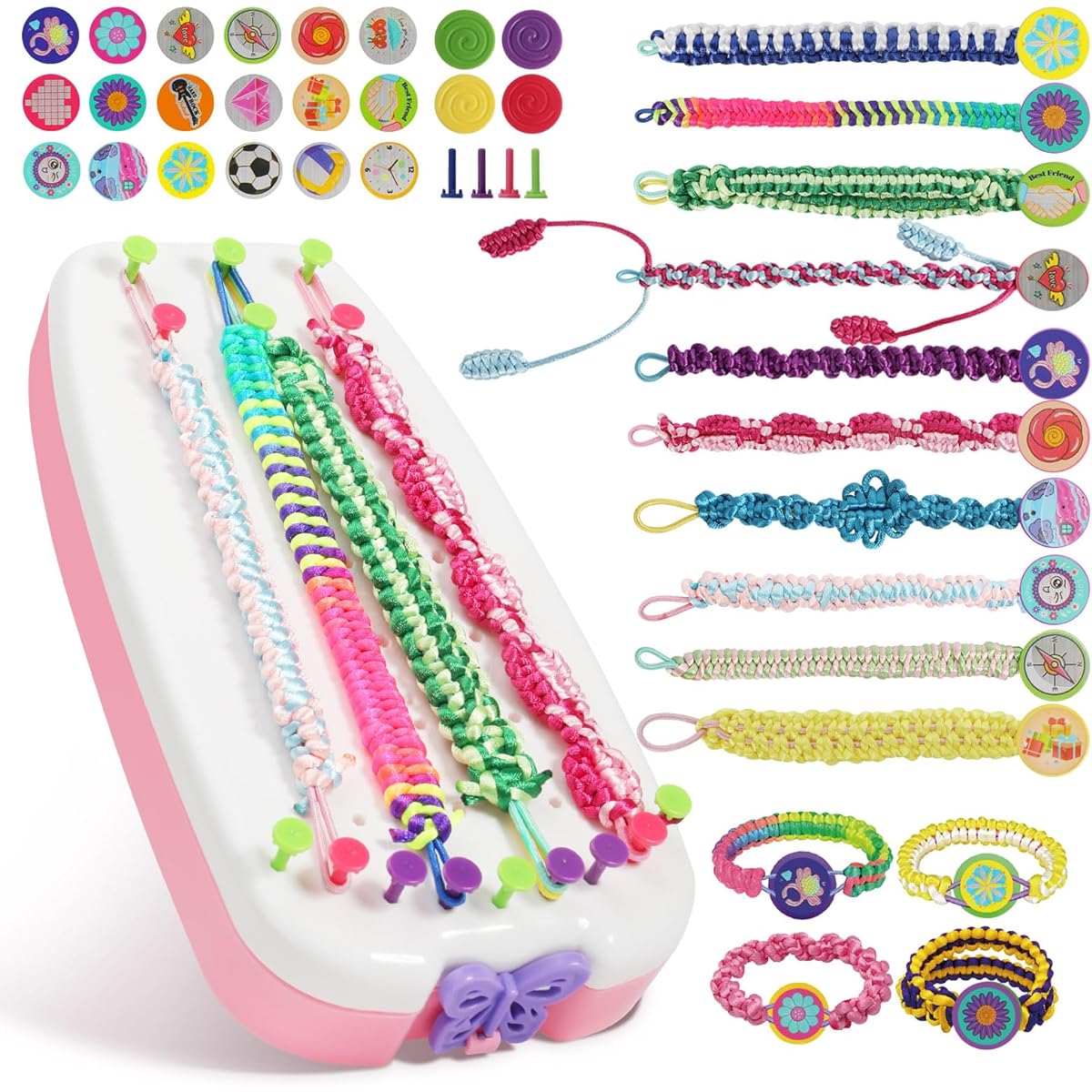 KAIDIFI Friendship Bracelet Making Kit, Hand Knitting Kit, Make up to 15 Bracelets, Portable DIY Knitting for Kids, 6 7 8 9 10+, Best Birthday Gift for Girls (Pink)
