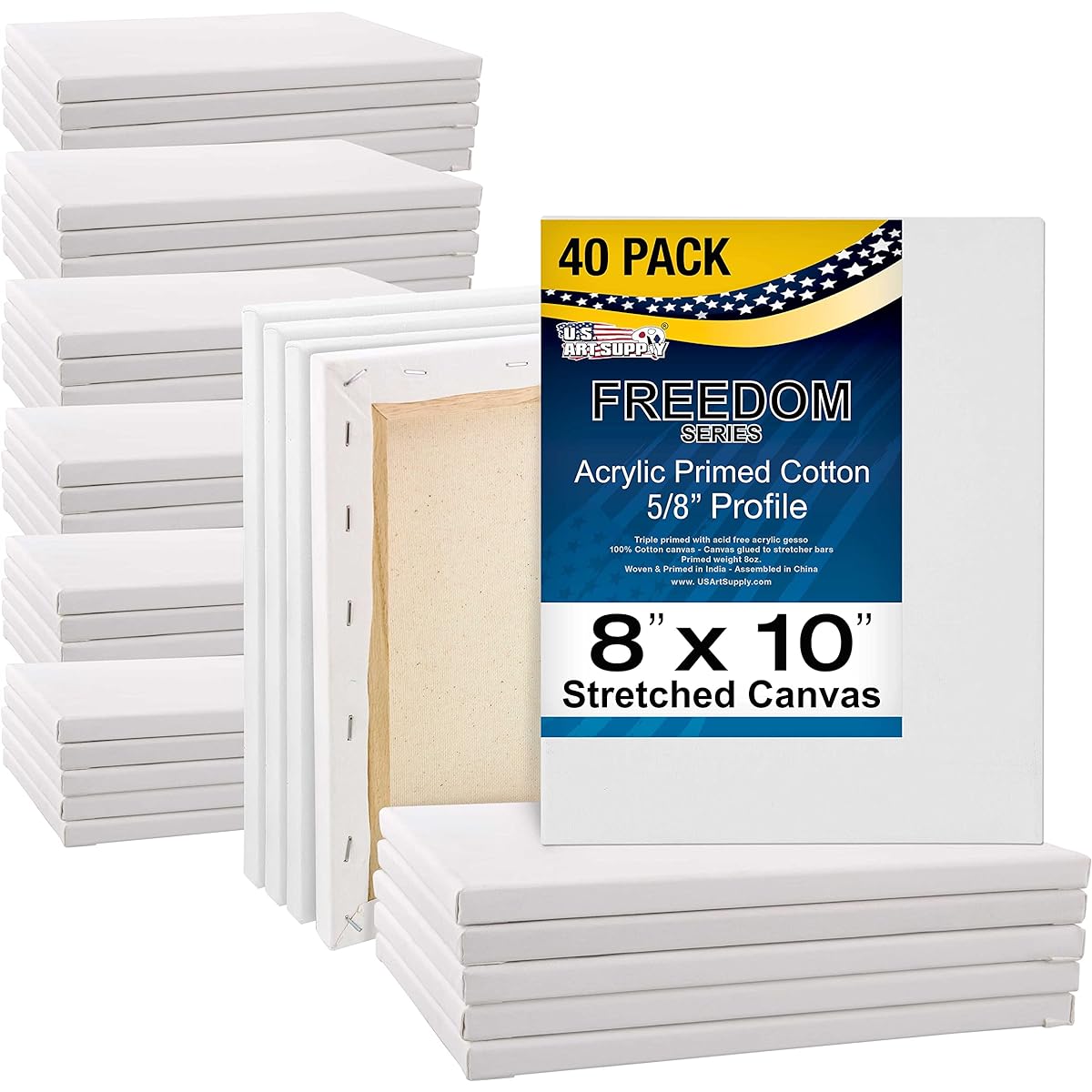 US Art Supply 8 x 10" Super Value 10-Pack High Quality Acid Free Stretched Canvas - 3/4 Profile Prime Gesso (10 Canvases) 8"x10" Super Value 40-Pack SC08X10-SV-40PK