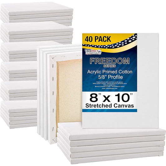 US Art Supply 8 x 10" Super Value 10-Pack High Quality Acid Free Stretched Canvas - 3/4 Profile Prime Gesso (10 Canvases) 8"x10" Super Value 40-Pack SC08X10-SV-40PK