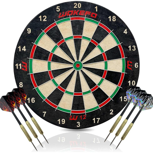 Bristle Sisal Dartboard Set - Professional Regulation Size Dartboard Set - Staple Free Bullseye, Round Radial Spider Wire, Numbered Darts Game, 6 Steel Tip Darts, 17.75 Inch