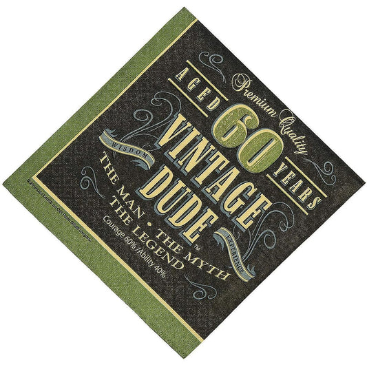 60th Birthday Vintage Dude Luncheon Napkins - Party Supplies - 16 Count