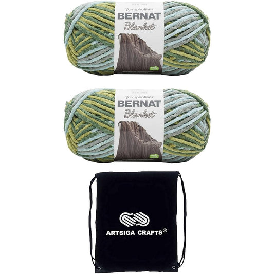 Bernat Blanket Big Ball Yarn Forest Sage 161110-10869 (2 Skeins) Same Dye Lot Weight S Bulky #6 Soft 100% Polyester Artsiga Includes 1 Craft Bag