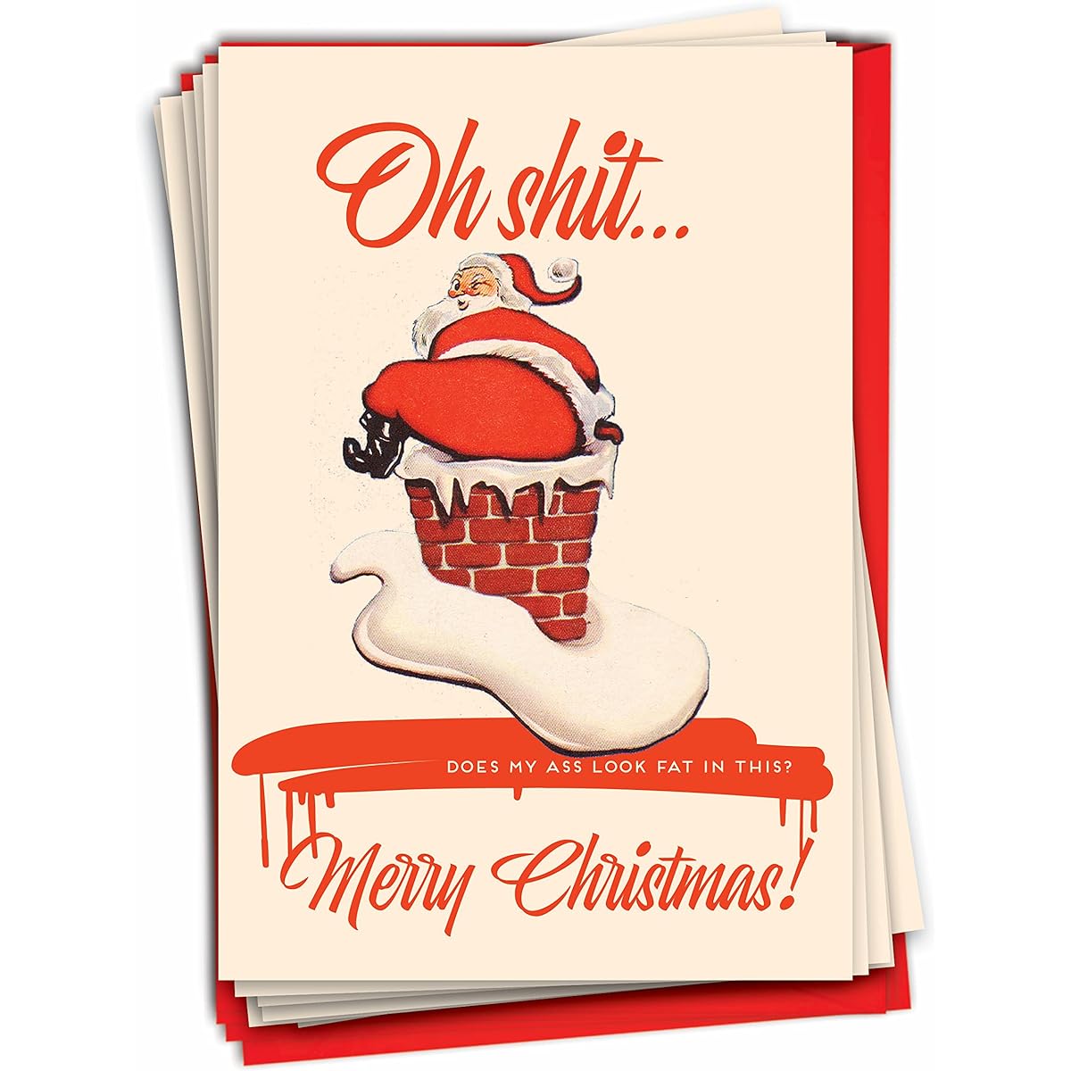 NobleWorks - 12 Funny Merry Christmas Cards (12 per Design) - Humor Note Card Set for Adults Christmas Boxed Holiday Greetings - Fat Santa C6699XSG-B12x1