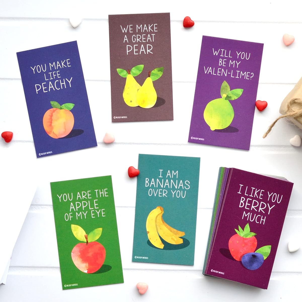 Nerdy Words Mini Fruit Valentine (Wallet Size Card with Mini Envelope) for Valentine's Day (Set of 24)