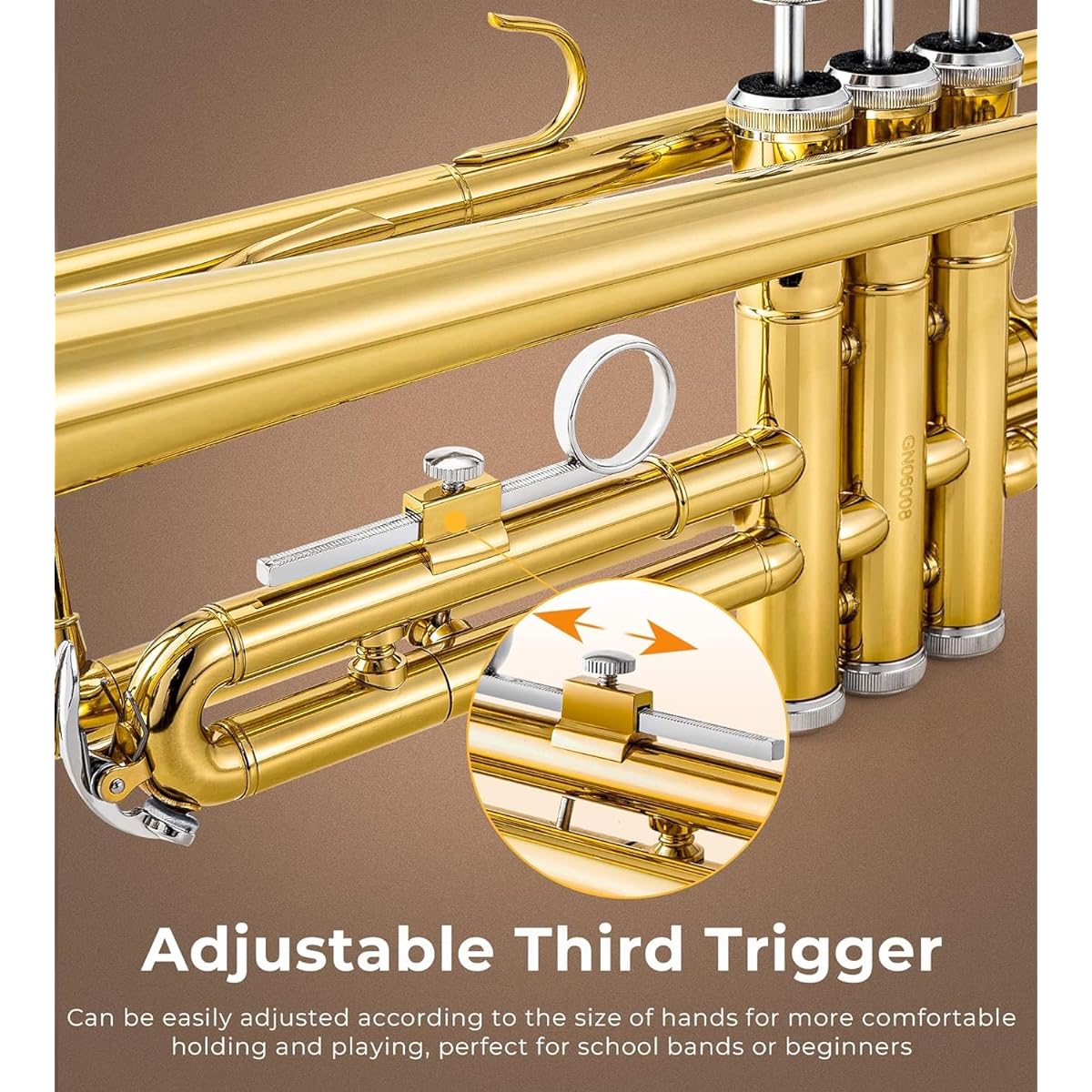 Vangoa Bb Trumpet Standard Brass Trumpet Beginner Student Hard Case Stand 7C Mouthpiece Gloves Valve Oil Cleaning Kit Included Gold