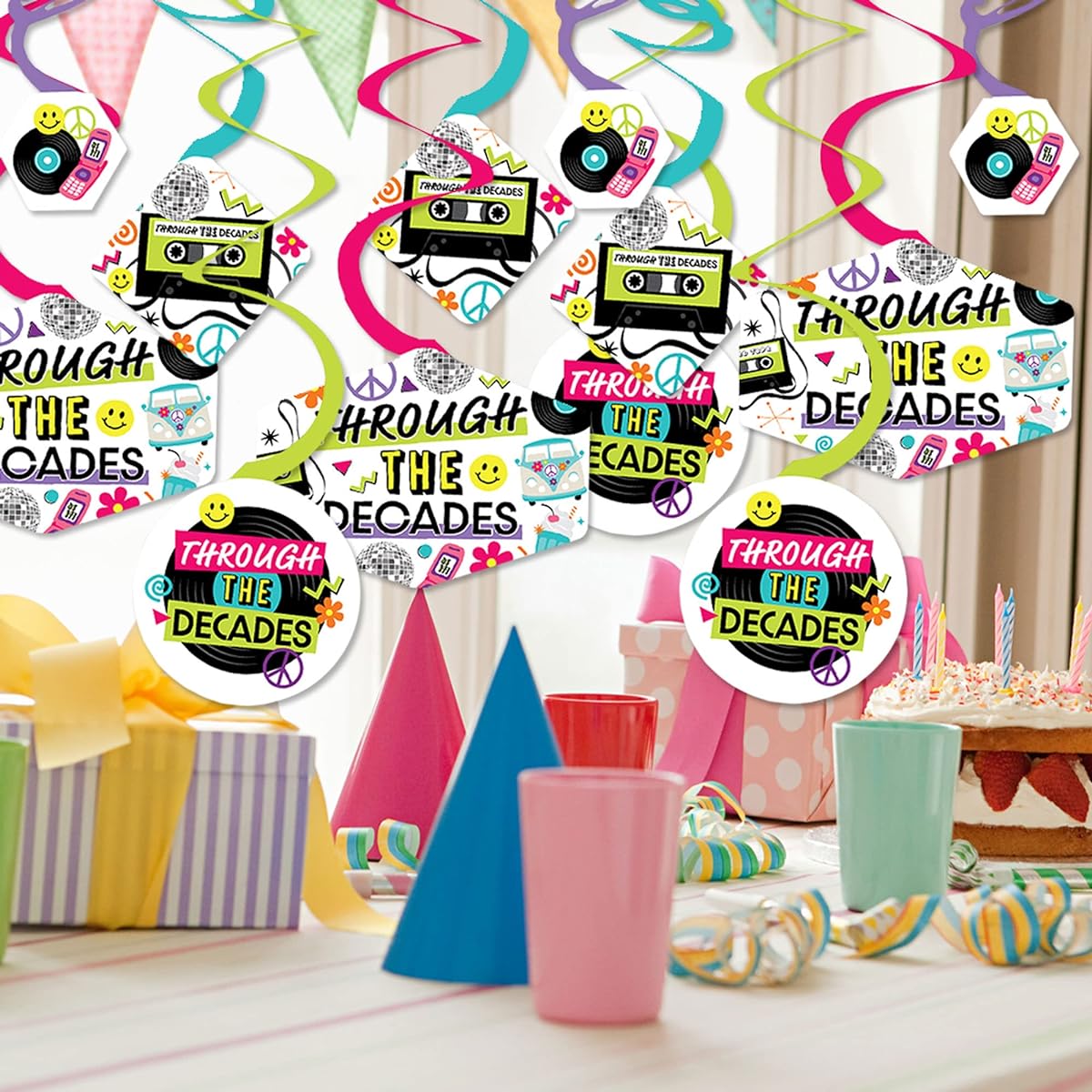 Big Dots of Happiness Through the Decades - 50s, 60s, 70s, 80s, 90s Party Hanging Decorations - Party Decoration Swirls - Set of 40