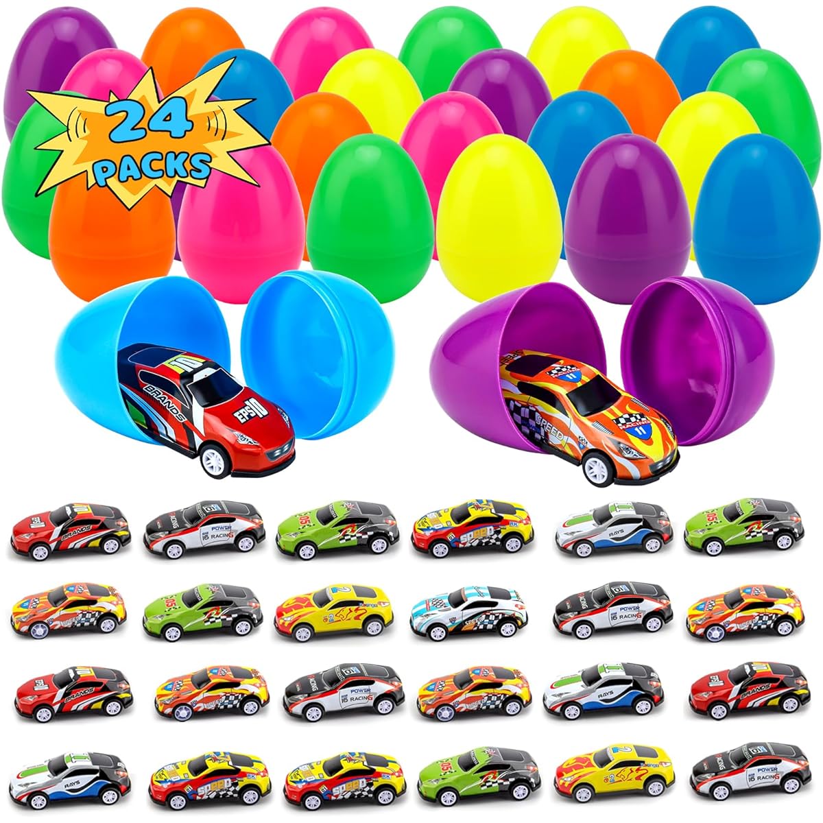 Pack of 24 Easter eggs with pullback cars