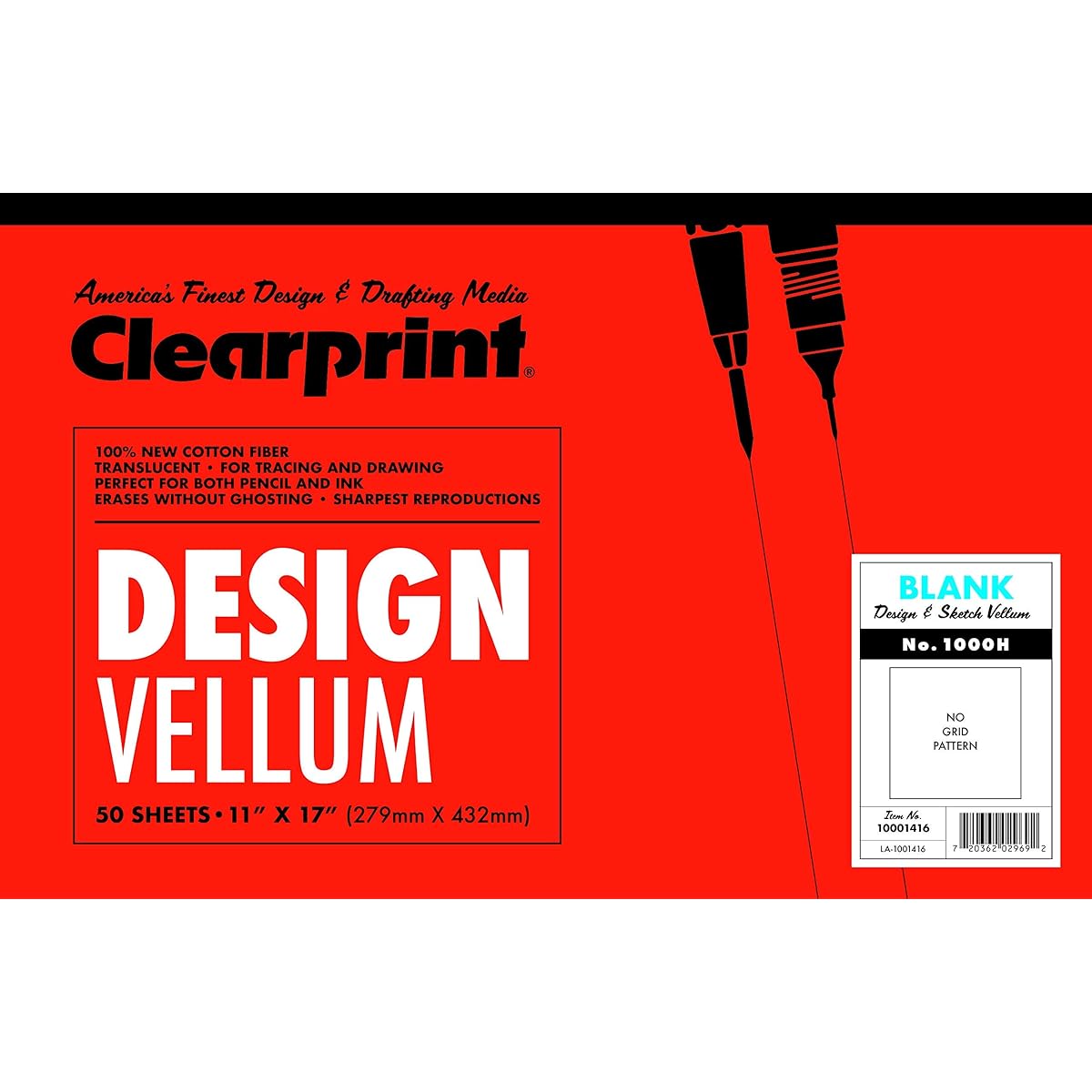 Clearprint 1000H Design Velour Pads, 16lb 100% Cotton, 11 x 17 Inch, 50 Sheets, 1 of Each in Translucent White (10001416) Pack of 4