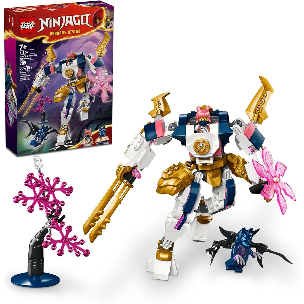 LEGO NINJAGO Sora's Elemental Tech Mech Mini Ninja Toy Customizable Figure Adventure Toy Set with Sora Minifigure Ninja Action Figure Ages 7+ Boys Girls 7+, 6470389