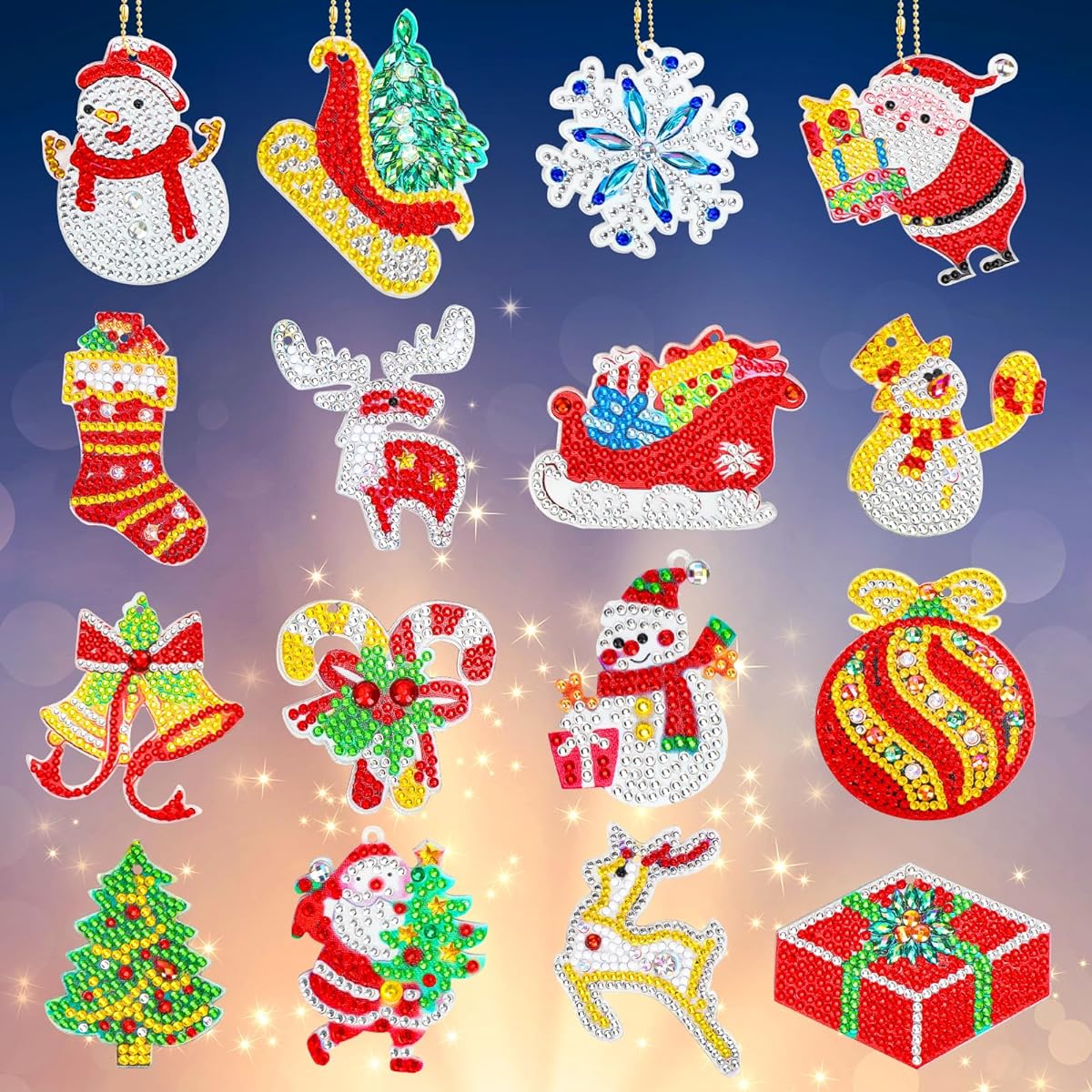 Christmas Diamond Painting Art Kit Christmas DIY Diamond Painting Keychain Christmas Ornament Decor Kit Adult Kids Craft Christmas Gift
