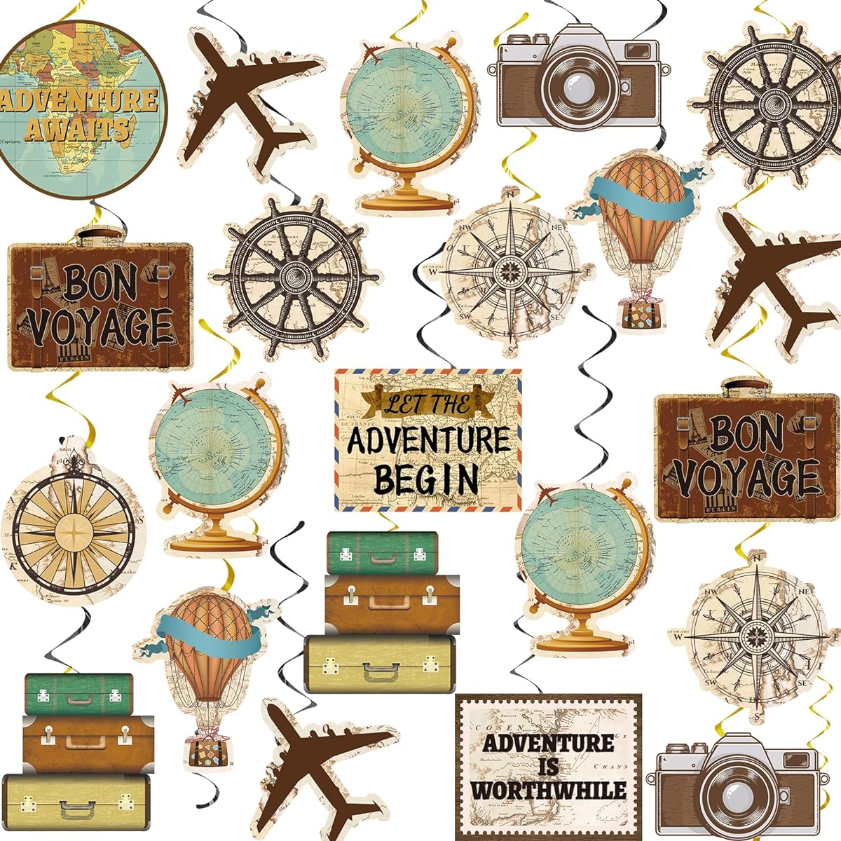 Qyeahkj 84pcs Travel Themed Hanging Swirls Decorations Adventure Waiting Birthday Party Streamers Sail Around the World Party Wall Ceiling Supplies Cruise Retirement Farewell Graduation Door