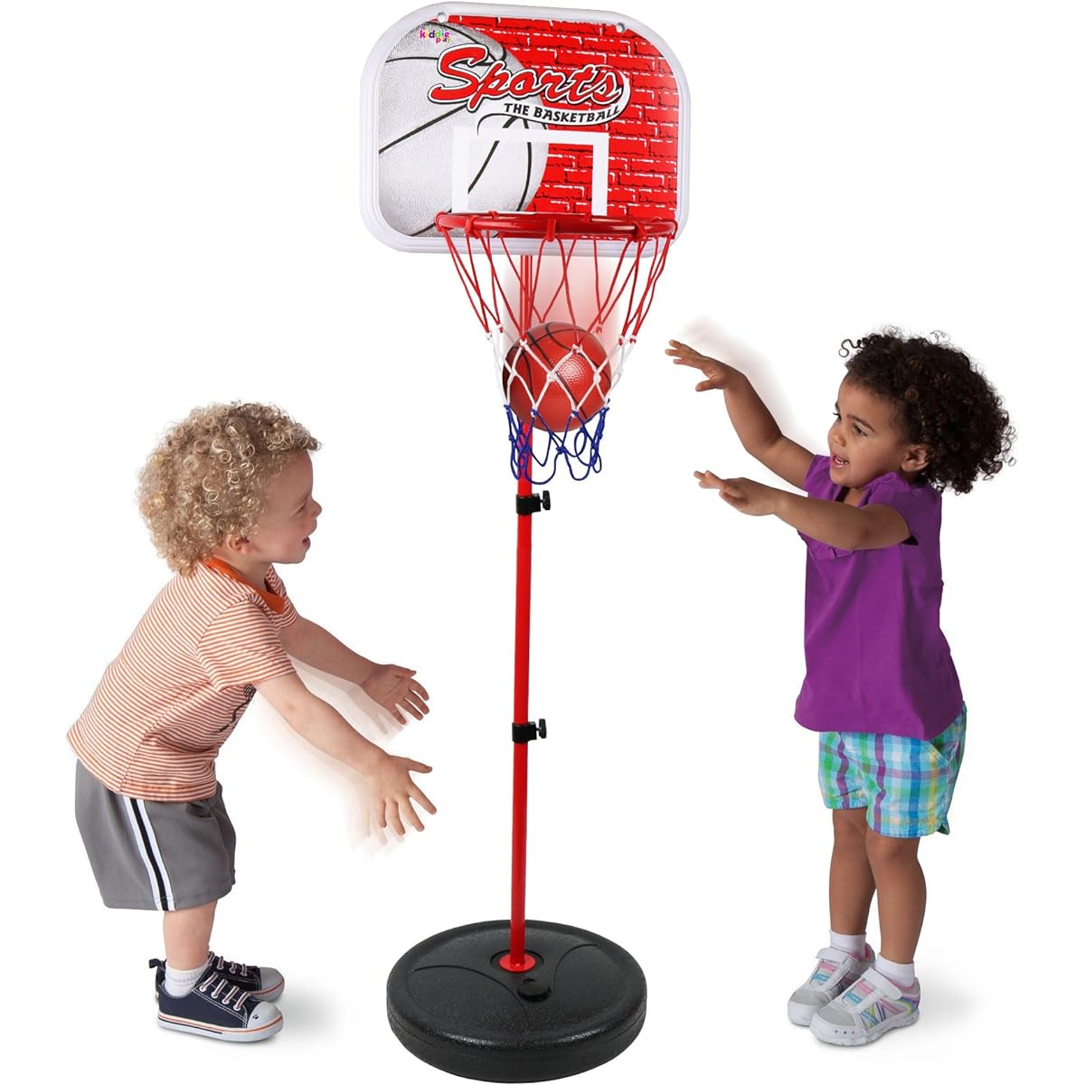 Kiddie Play Basketball Hoop Stand Toy Set Adjustable Height Up to 4 Feet