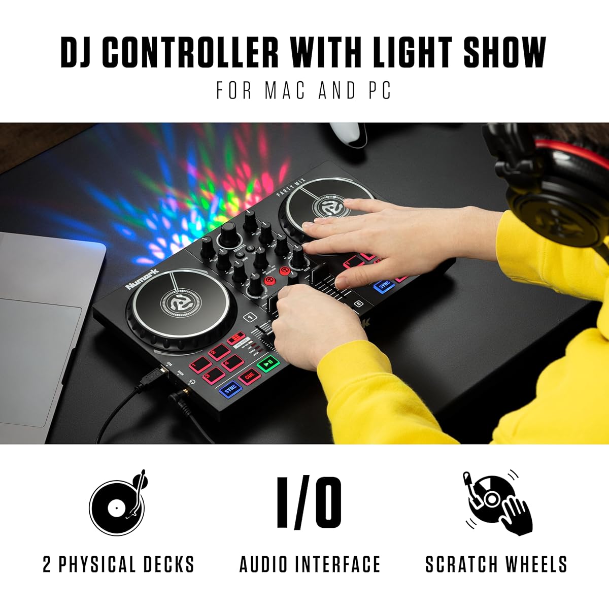 Numark Beginner DJ Controller and Sealed Headphone Set Party Mix ll & HF175 Numark