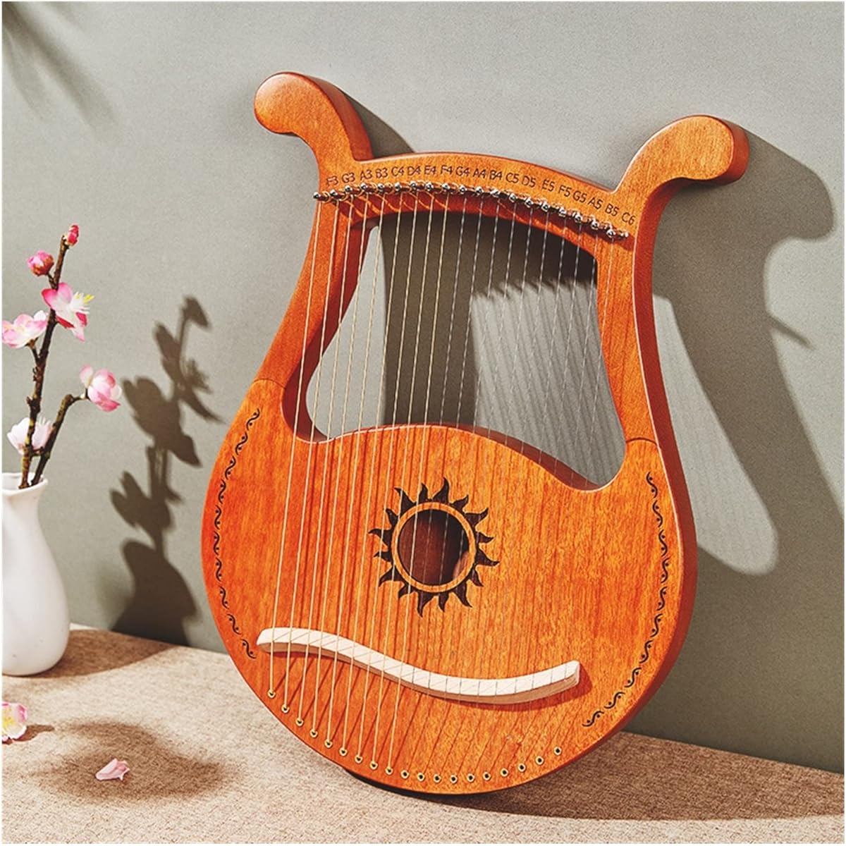 WowZza Lyra Harp 19 String Classical Wooden Musical Instrument Lyre Harp with Tuning Wrench Strings/19 String Wood Color