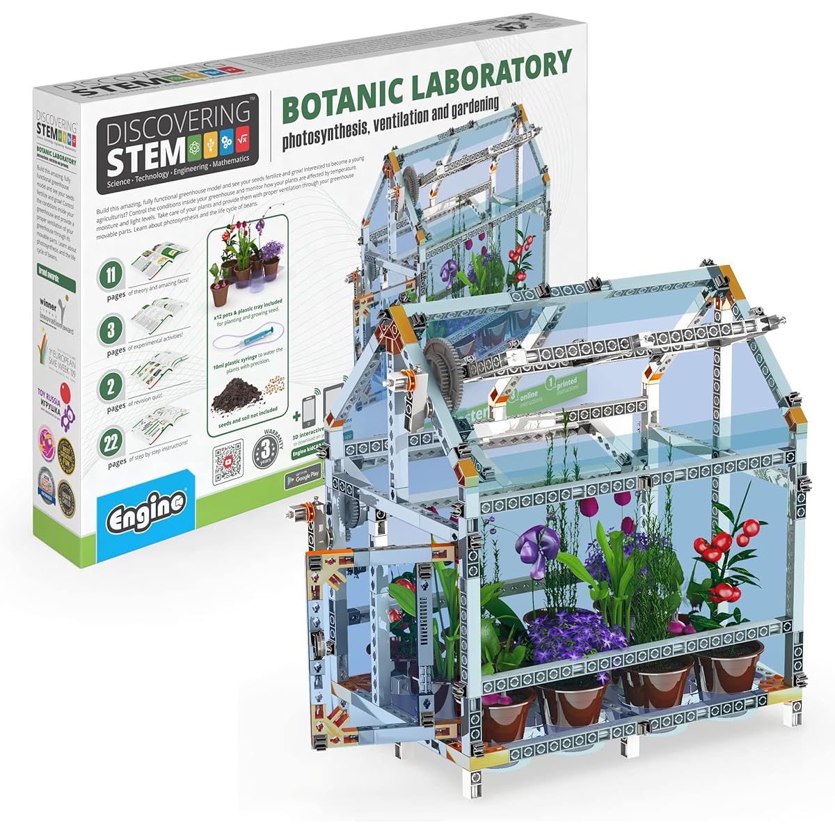 Engino Discovering STEM Plant Lab | Build a Greenhouse | Illustrated Instructions | Theory & Facts | Experimental Activities | STEM Construction Kit