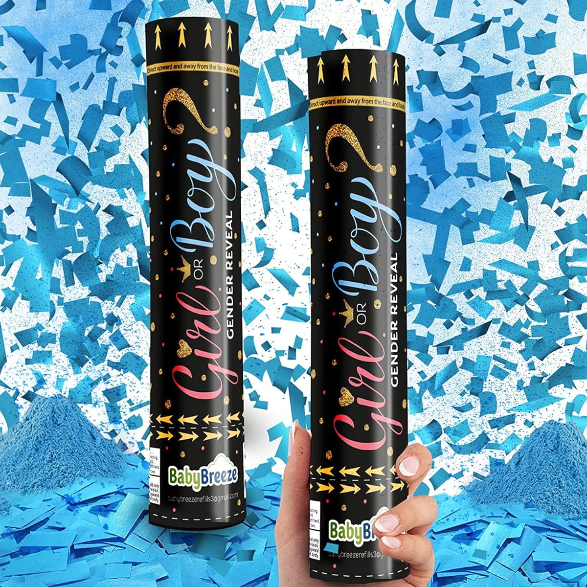 Gender Reveal Confetti Powder Cannon Biodegradable Boy Blue and Girl Pink Gender Reveal Popper - He or She Smoke Bomb Baby Shower Baby Party Decorations Supplies Sticks(2 Blue)