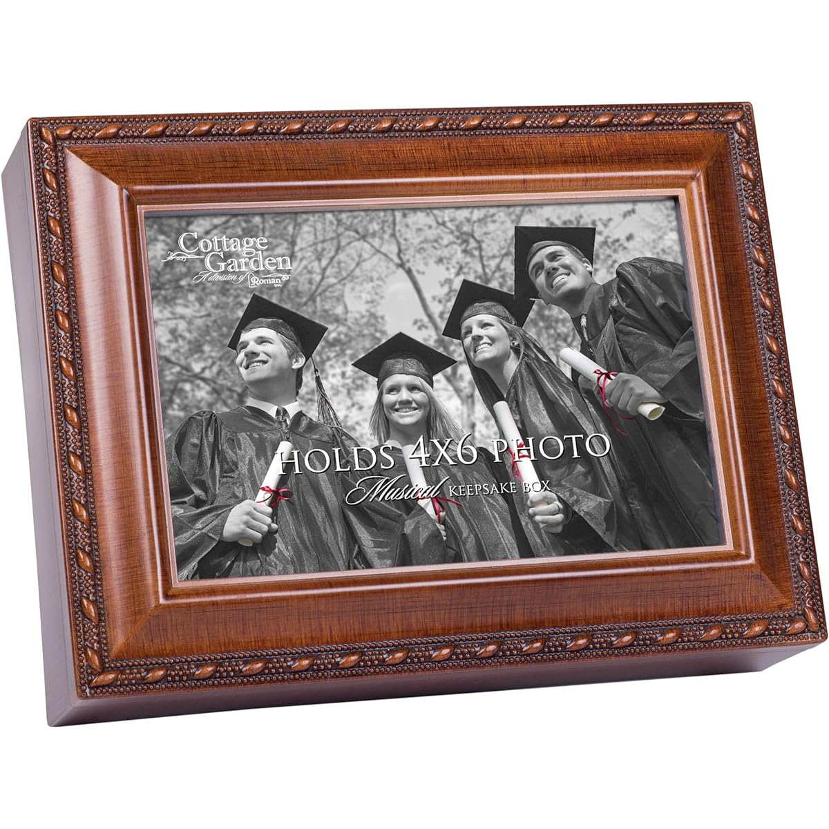 Graduation Place Photo Wood Grain Cottage Garden Traditional Music Box Plays Wonderful World