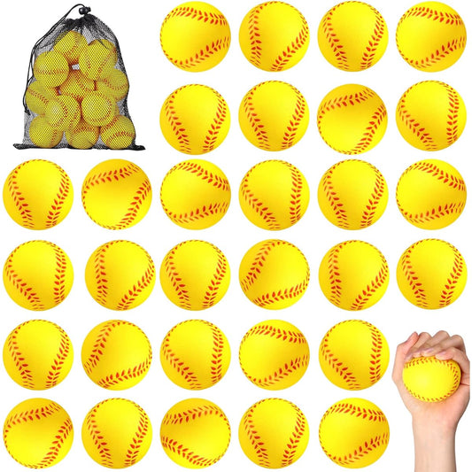 50 Pack Mini Softball Stress Balls 2.5 Inch Foam Yellow Baseball Party Favors Sports Ball Toys with Storage Bag for Adults Teens Stress Relief Gift Bag Fillers School Carnival Rewards Ball Games