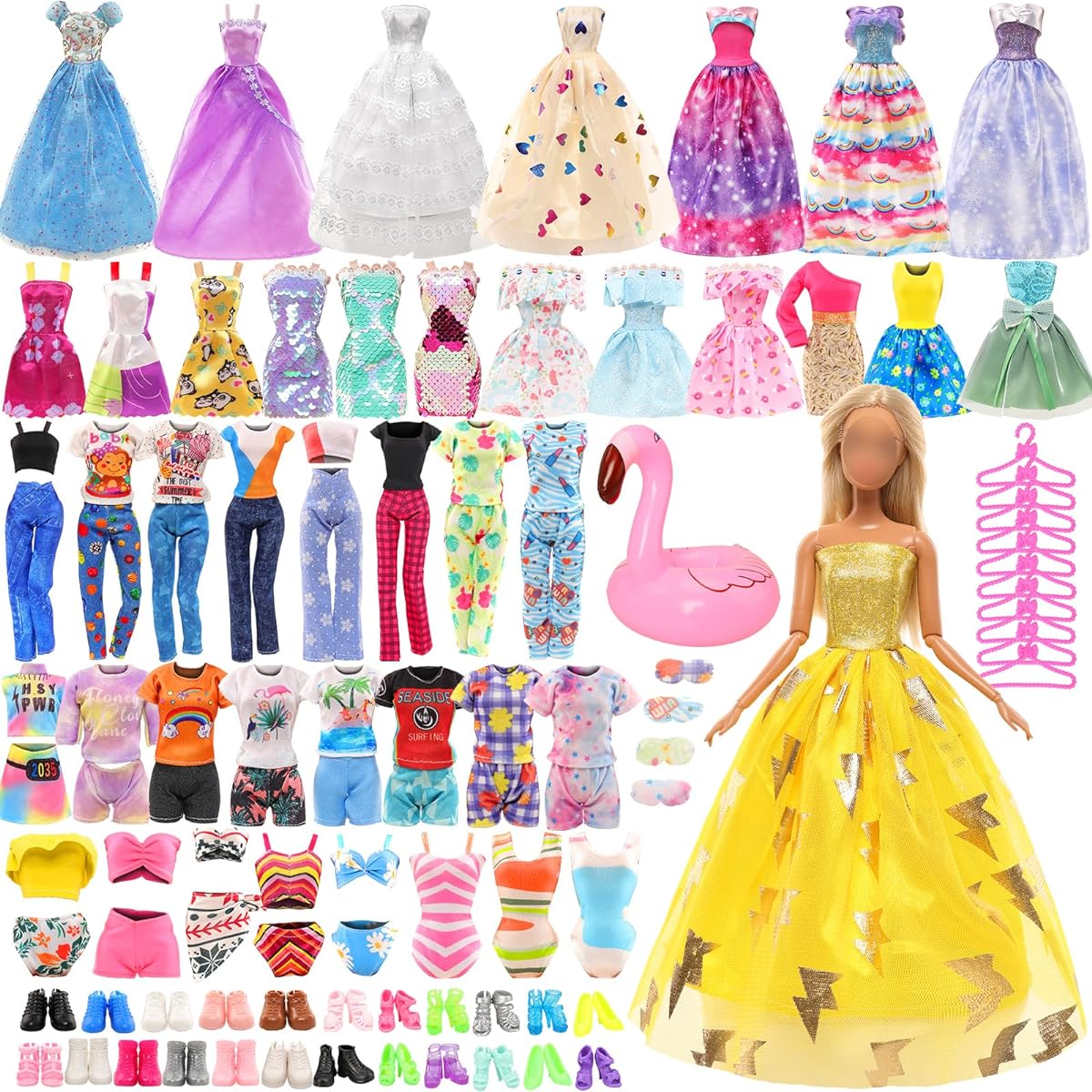 BARWA Doll Clothes and Accessories 10 Pieces Fashion Dresses, 3 Pieces Wedding Gown Dresses, 3 Sets Bikini Swimwear for 11.5 Inch Dolls (A: 10 Dresses + 3 Wedding Gowns + 3 Swimwear)