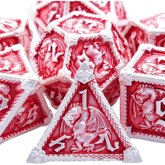 AUSTOR 7 Die Metal DND Dice Set Dungeons and Dragons Dice Box Role Playing Game Dice Polyhedral Dice D20 D12 D10 D% D8 D6 D4 Metal Dice for Pathfinder Warhammer MTG RPG Board Games