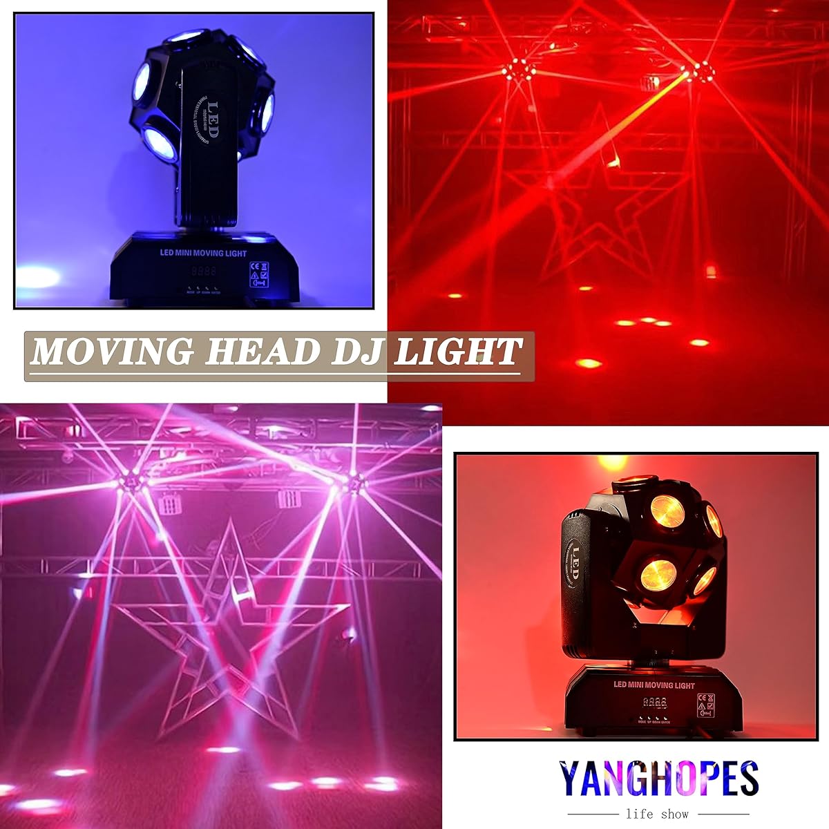 Moving Head DJ Light Party RGBW LED Beam Light DMX 512 Strobe Light Sound Activated 360° Rotation Stage Lighting Equipment Event DJ KTV Disco Wedding Concert Festival