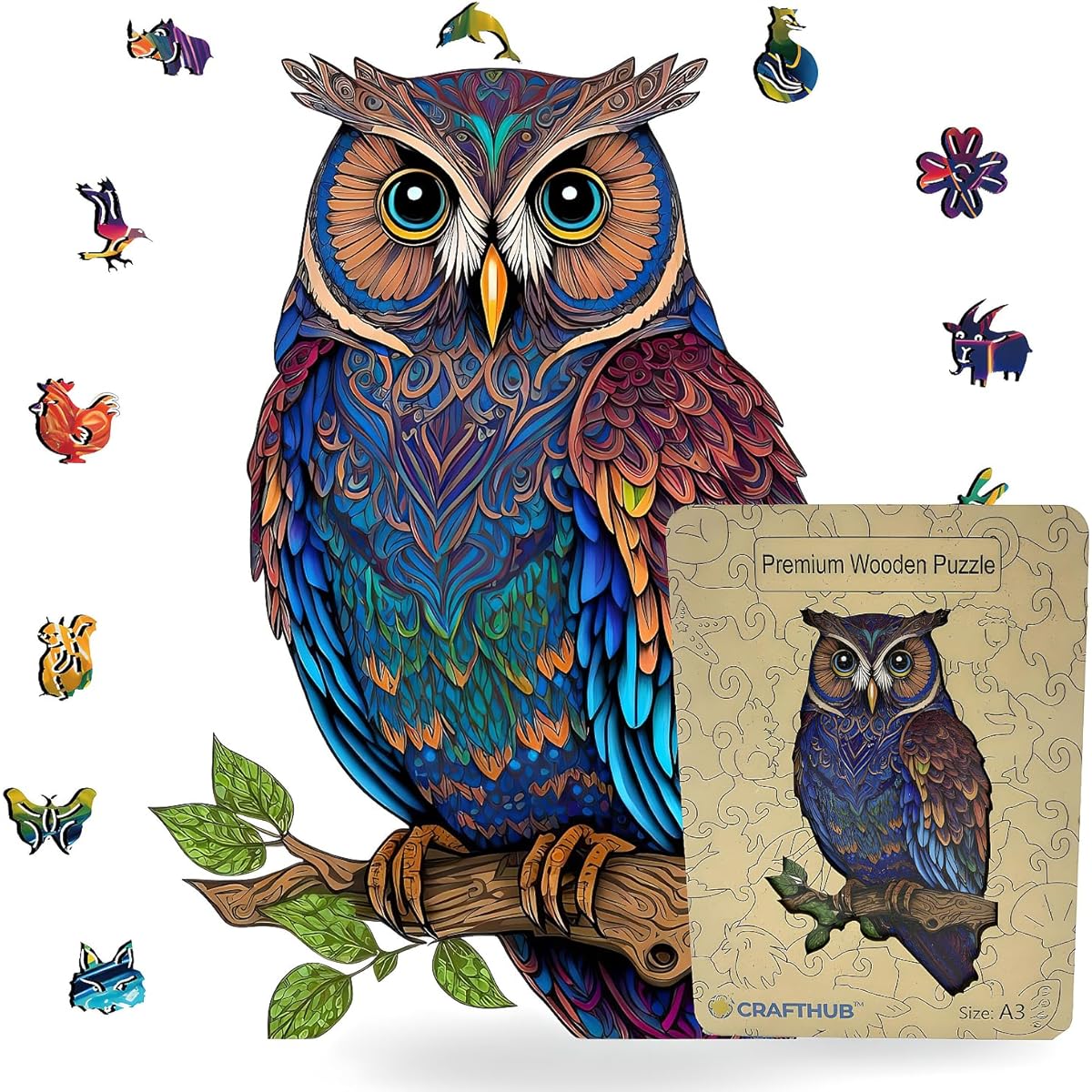 CRAFTHUB Wooden Jigsaw Puzzle - Owl Wooden Puzzle for Adults & Kids - Animal Shape Family Game Gift for Women and Men 158 Pieces A3 Size 10.6"x15.2"