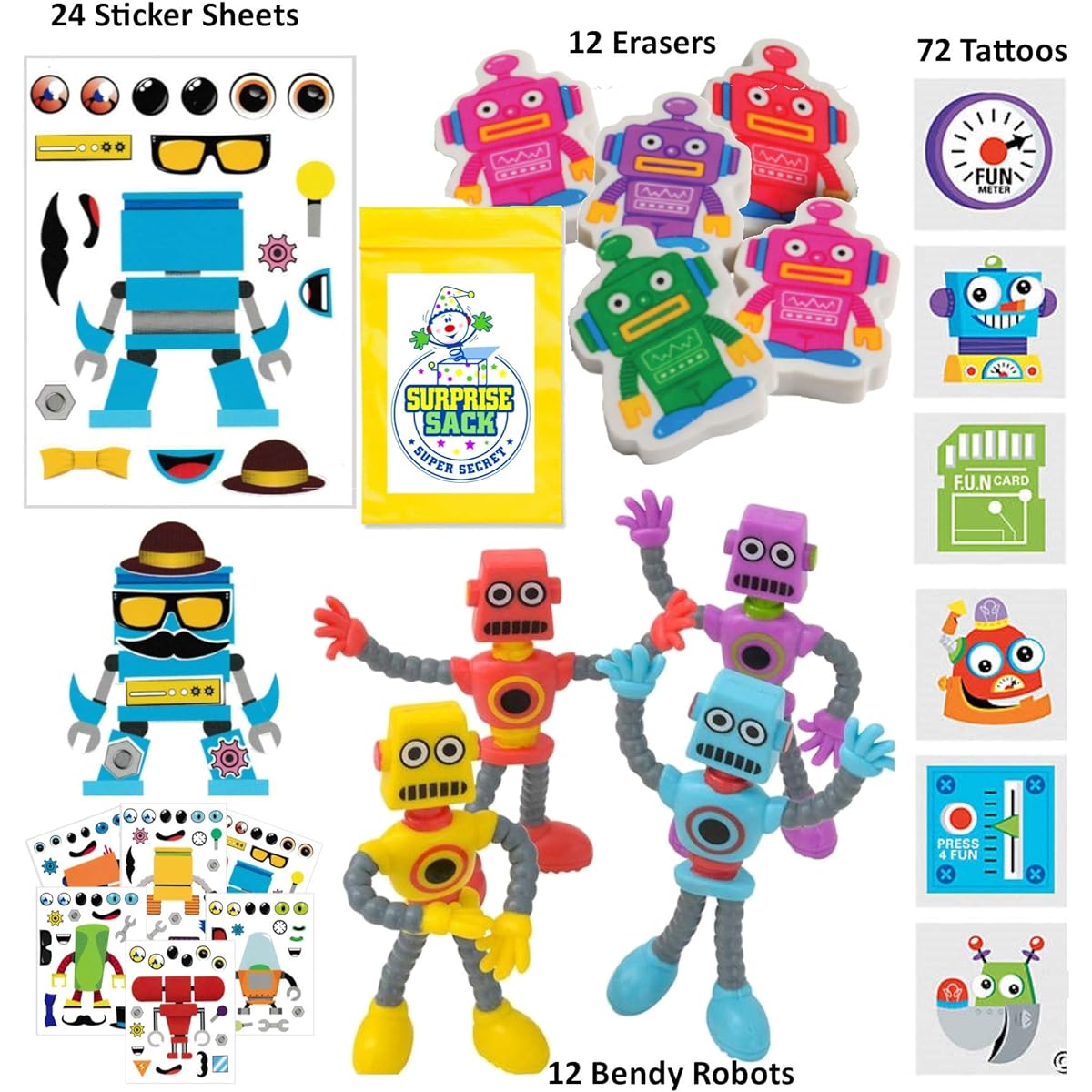 120pcs Robot Birthday Party Favors Kids Pack (Perfect for Kids Birthday Goodie Bags, Kids Birthday, Boys Party Favors, Robot Party Supplies, Robot Stocking Stuffers)