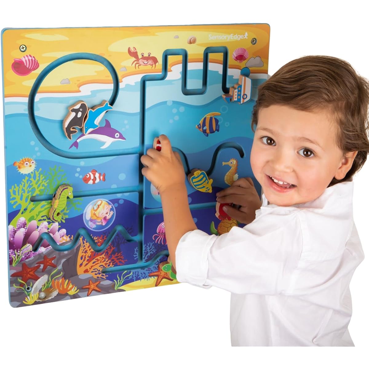 Ocean Adventure Wall Toy Activity Center - Sensory Busy Board for Fine Motor Skills - For Toddler & Kids Bedroom/Playroom/Doctor's Office/Nursery - Great Gift for Boys & Girls