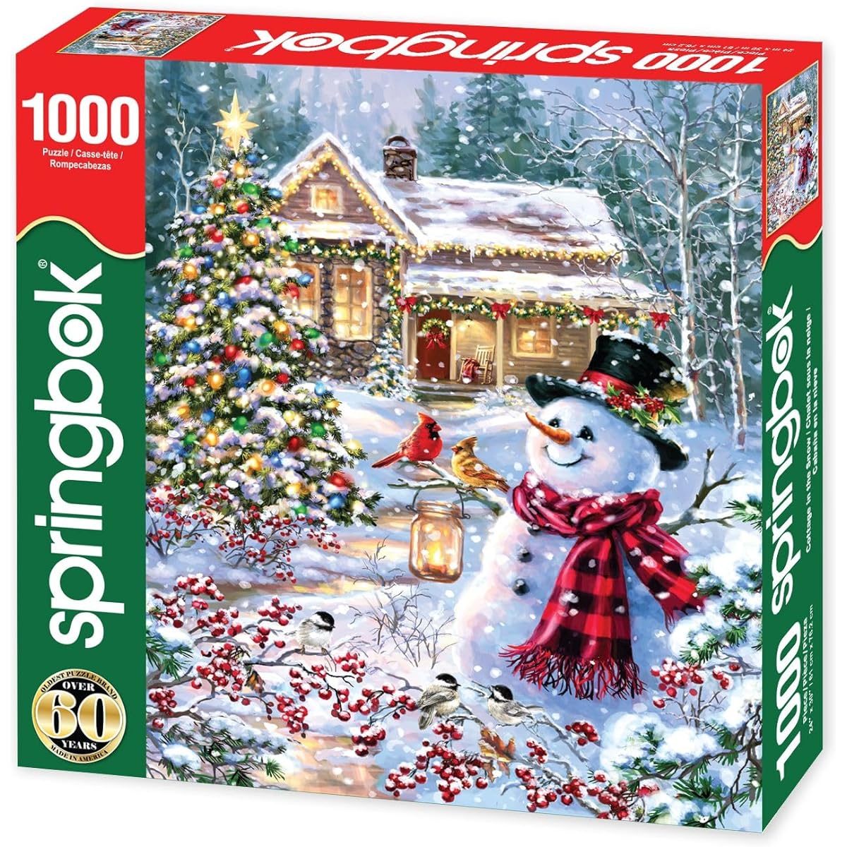 Springbok Cottage in The Snow - 1000 Piece Jigsaw Puzzle for Adults - Made in the USA - Unique Cut Pieces