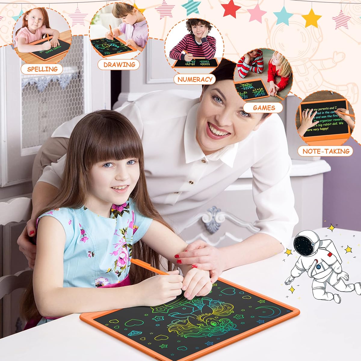 GIGART LCD Writing Tablet, 15 Inch Electronic Drawing Tablet Reusable Doodle Board Writing Pad Learning Education Toy Drawing Pad for Kids (Orange)