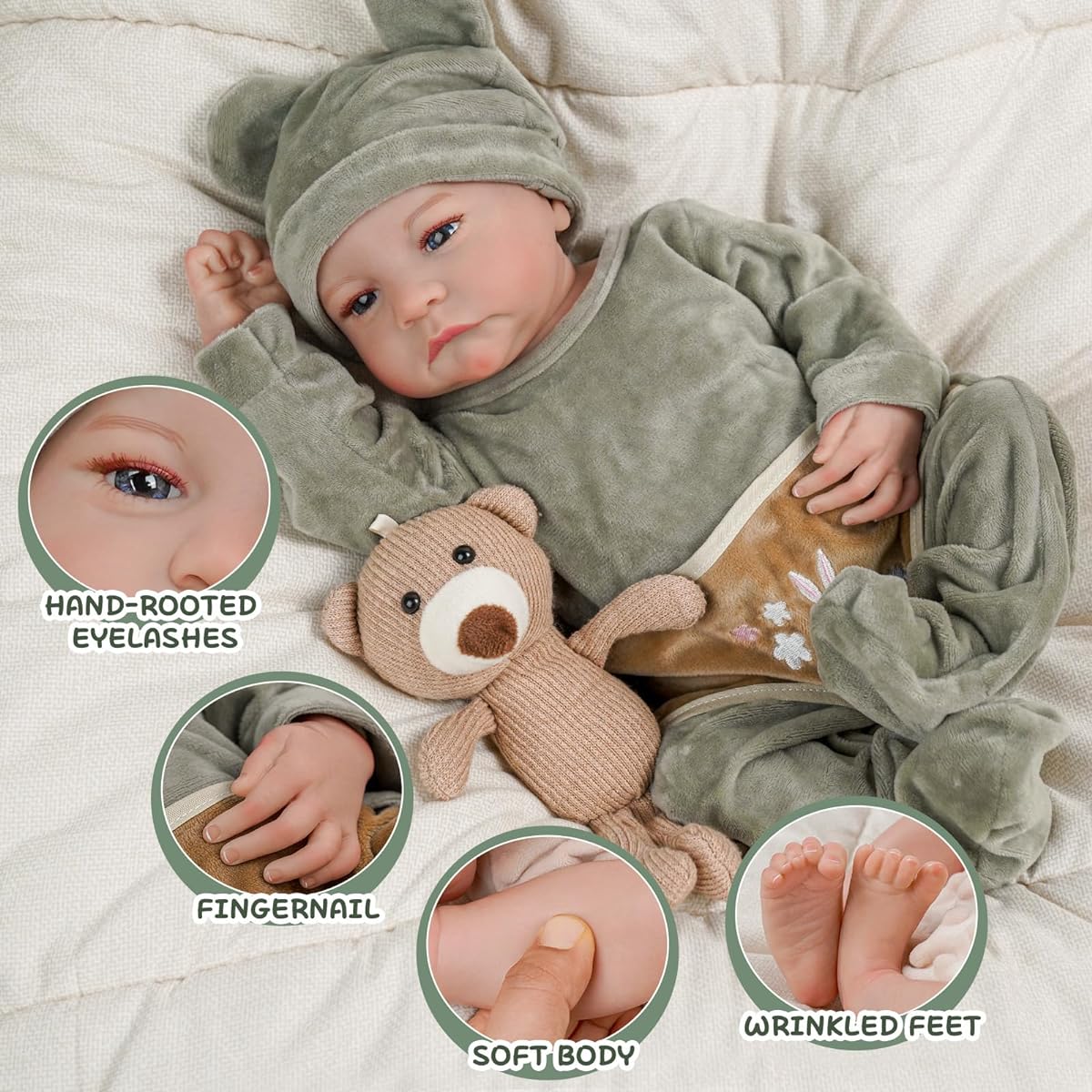 JIZHI Lifelike Reborn Baby Doll - 18" Realistic Newborn Doll Reborn Baby Boy with Open Eyes, with Gift Box & Feeding Kit, Ages 3+
