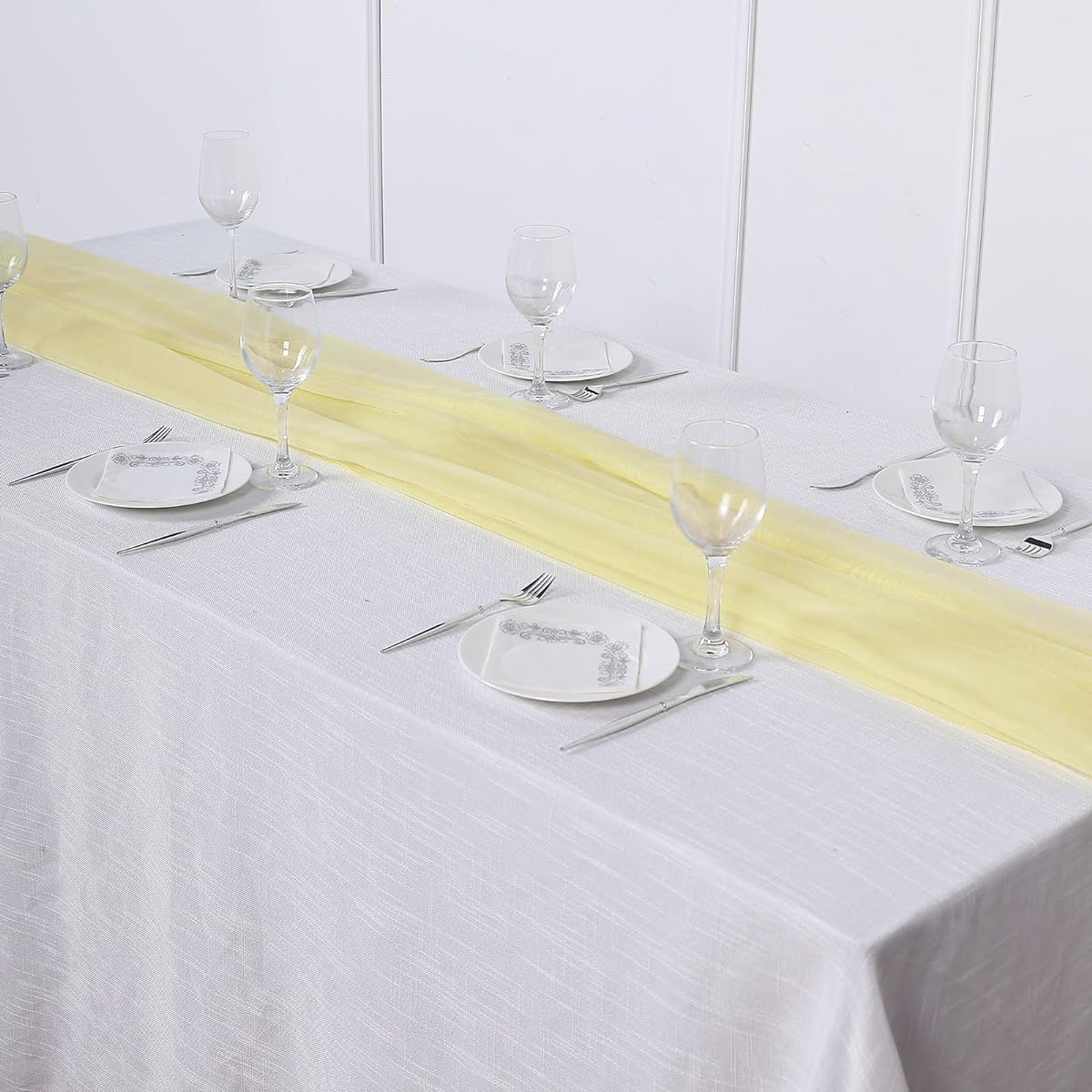 Efavormart 5 Pieces 22" x 80" Premium Chiffon Table Runners for Weddings, Parties, Banquets, Decorations, Yellow