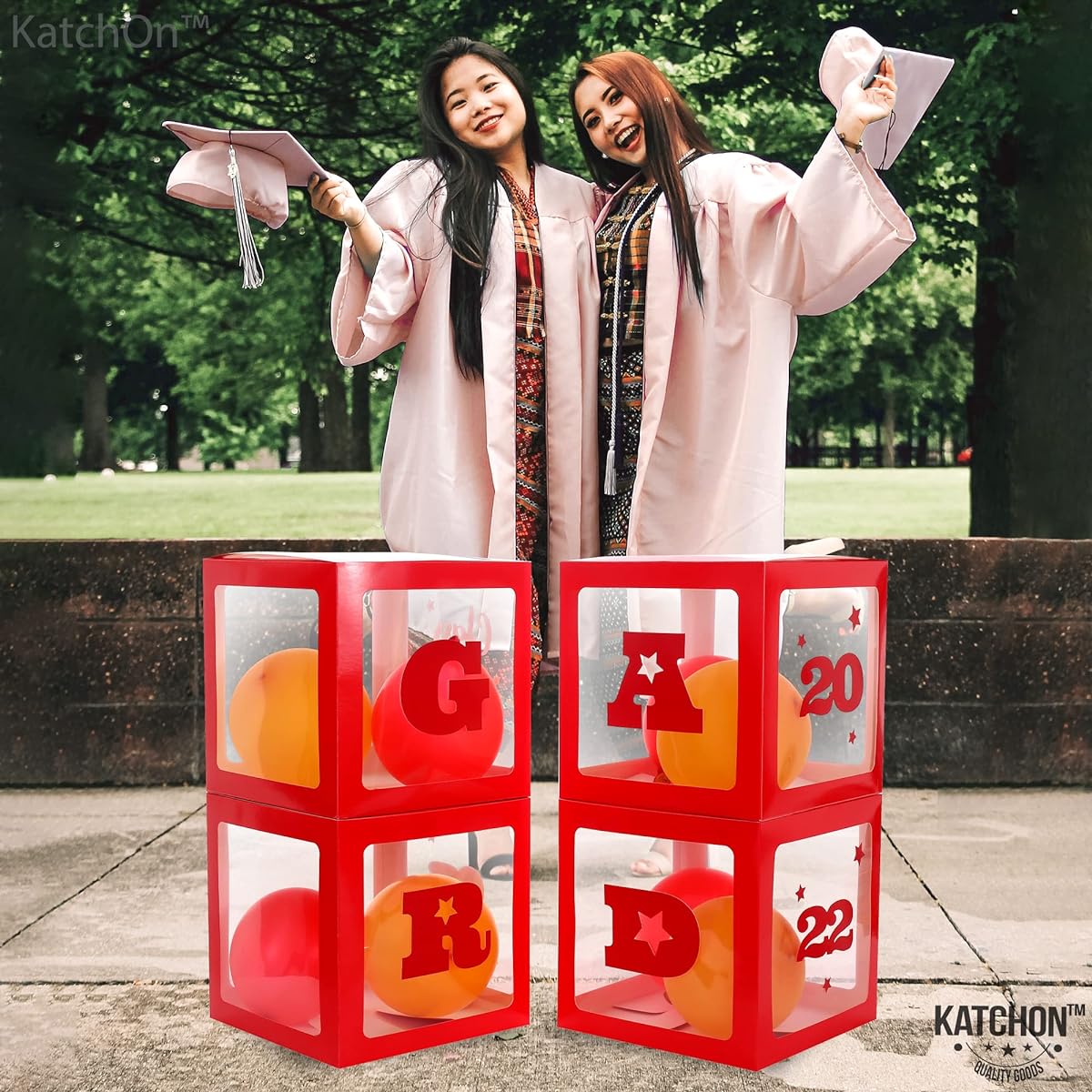 2022 Graduation Boxes with Letters Red - 4pcs | Red Gradient Balloon Boxes 2022 Graduation Party Decorations 2022 | Balloon Graduation Boxes for Class of 2022 Decorations | Red Graduation Boxes 2022