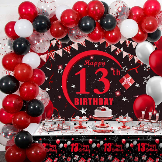 13th Birthday Party Decorations Red and Black Girl