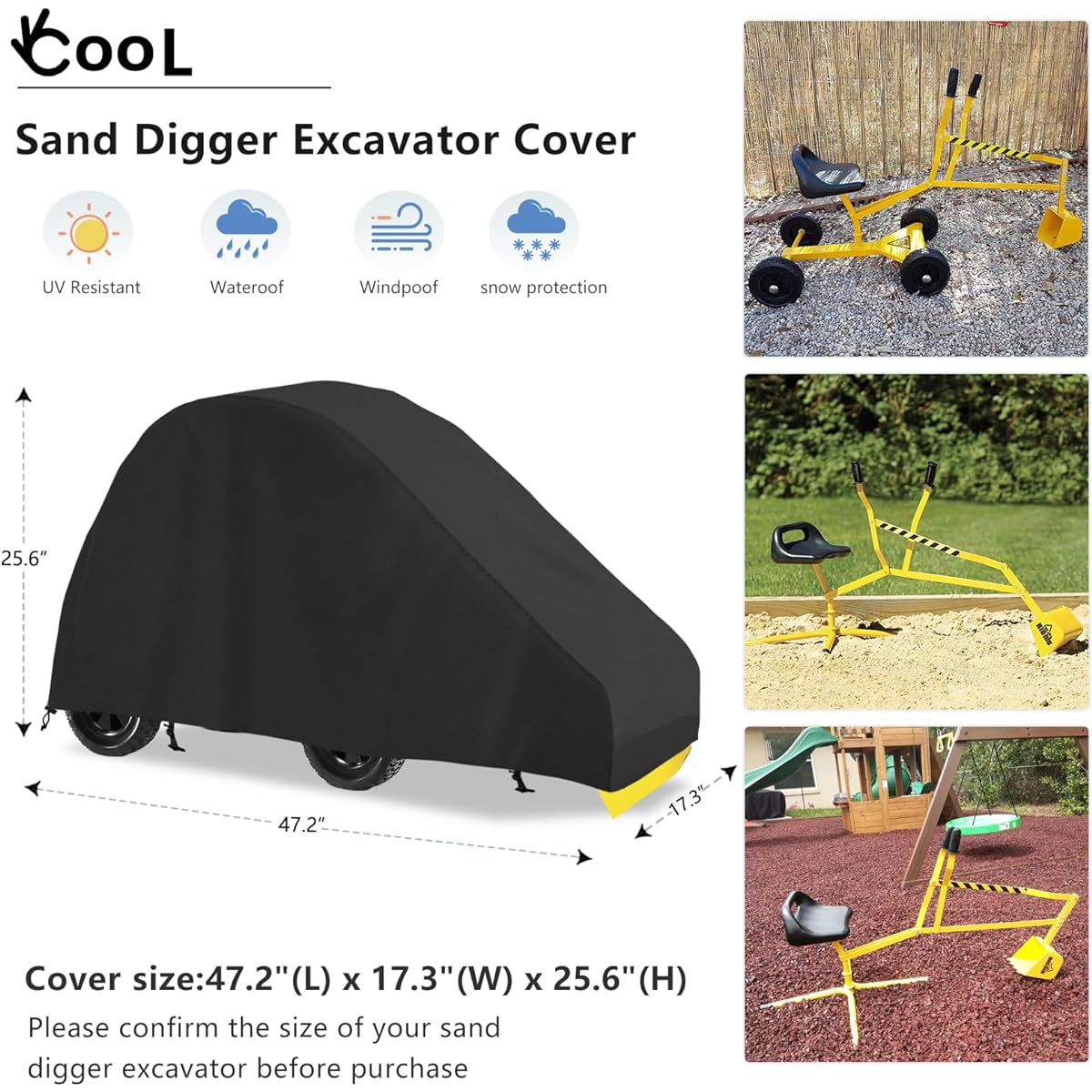 okcool Sand Digger Shovel Cover Waterproof Children's Outdoor Sandbox Toy Digger Cover Black