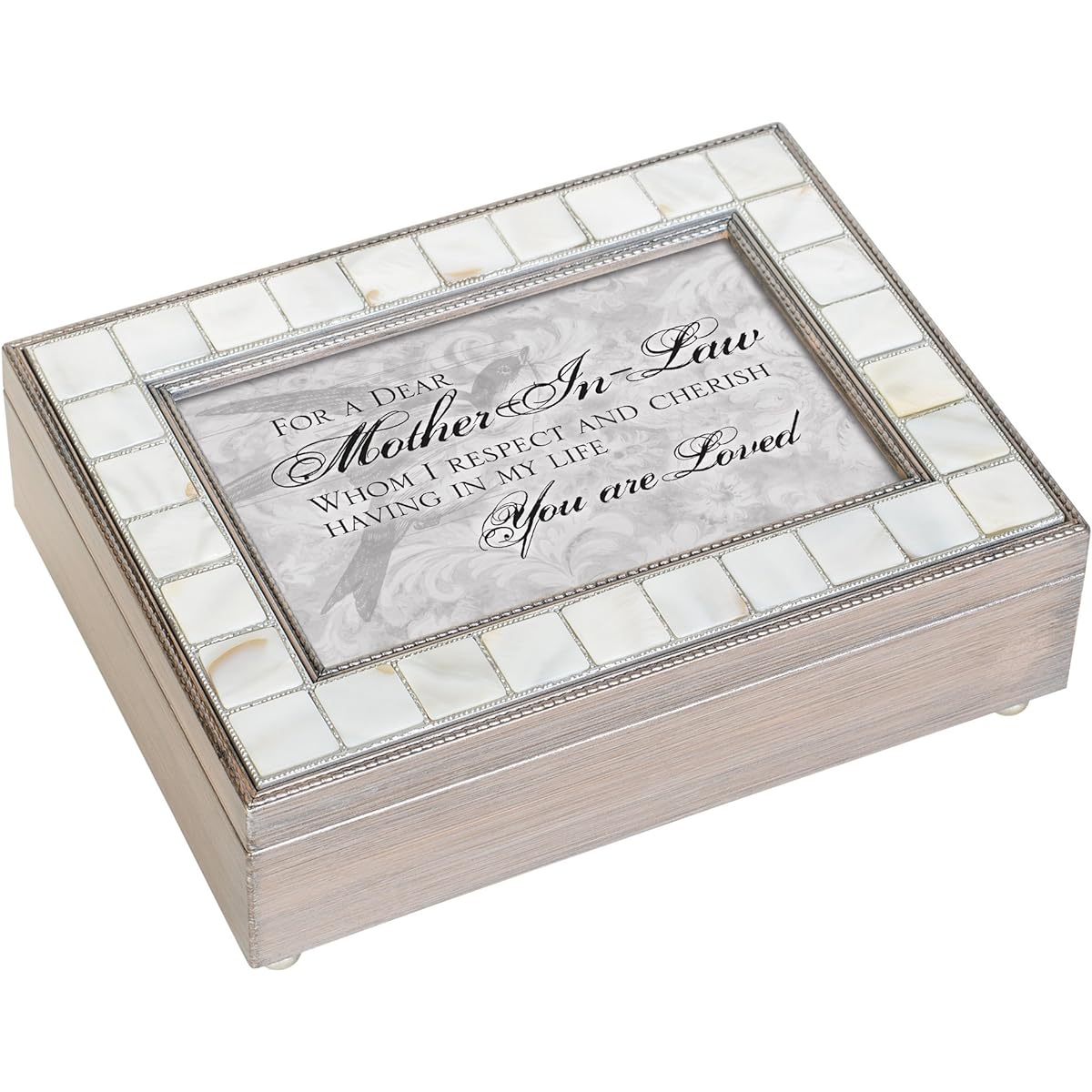 Mother in Law Loved Mother in Pearl Antique Grey Keepsake Music Box Plays Wind Beneath My Wings