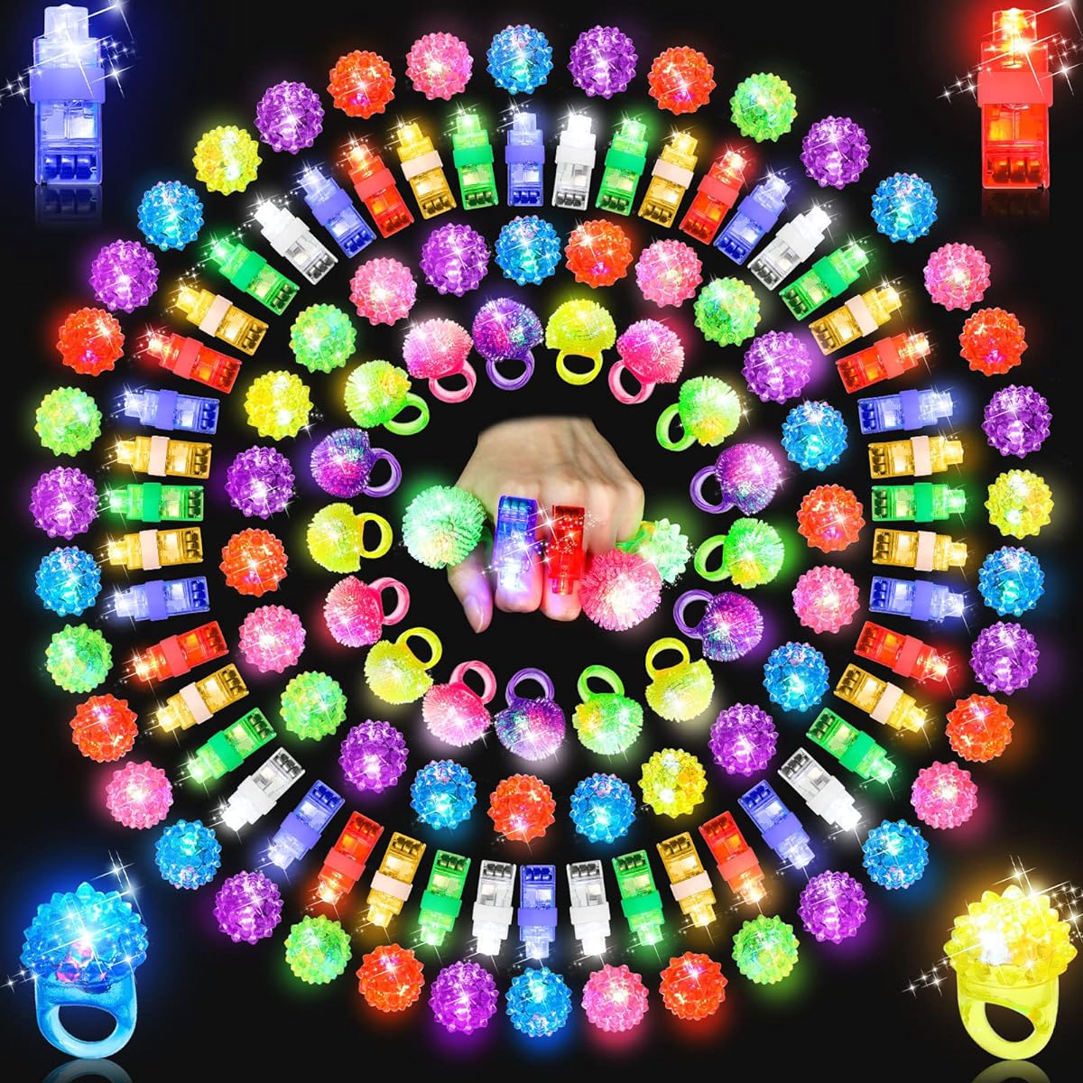 150pcs LED Light Up Rings Toys LED Finger Lights Blinking Bumpy Rings Flash Rings Glow Rings Colorful LED Rings for Birthday Bridal Shower Concert Wedding Party Favors Gifts for Kids