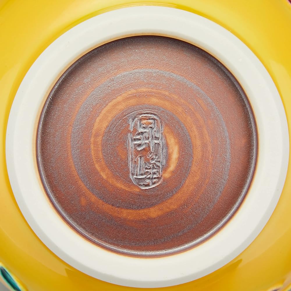 Kyoto ware, Kiyomizu ware, Shoho kiln, teacup, large yellow diagonal, treasure UCK621-01