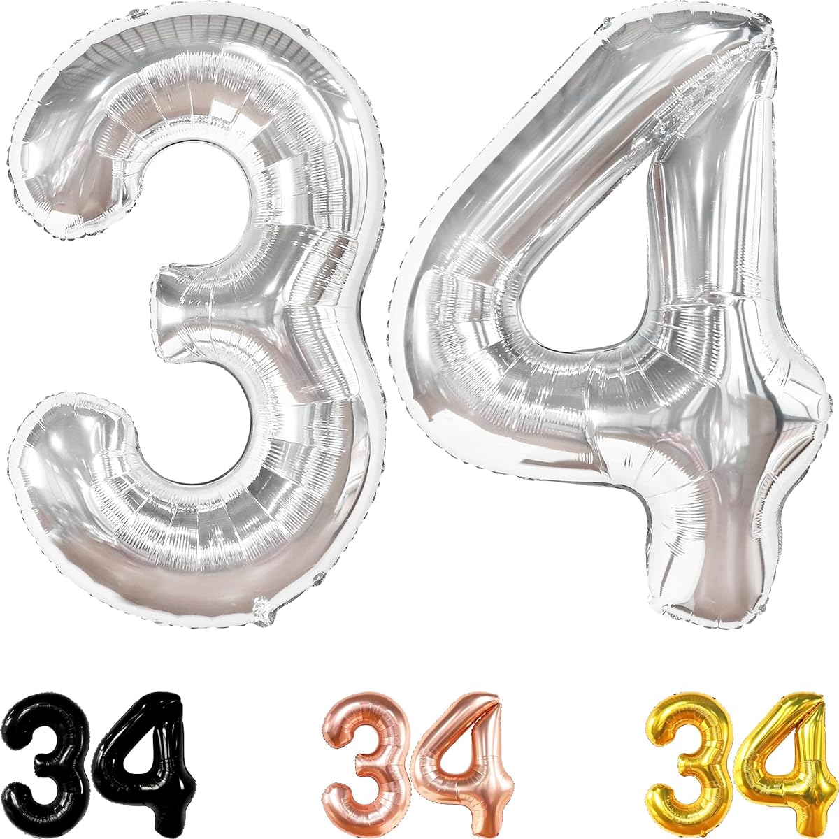 silver number 34 foil balloon