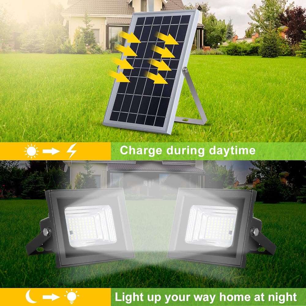 Solar Flood Light LED Flood Light Solar Powered Waterproof Remote Solar Light 10W 6V 13.6"x 9.3" Solar Panel Light Set of 2 5.1"x 3.9" 800LM Outdoor Floodlight
