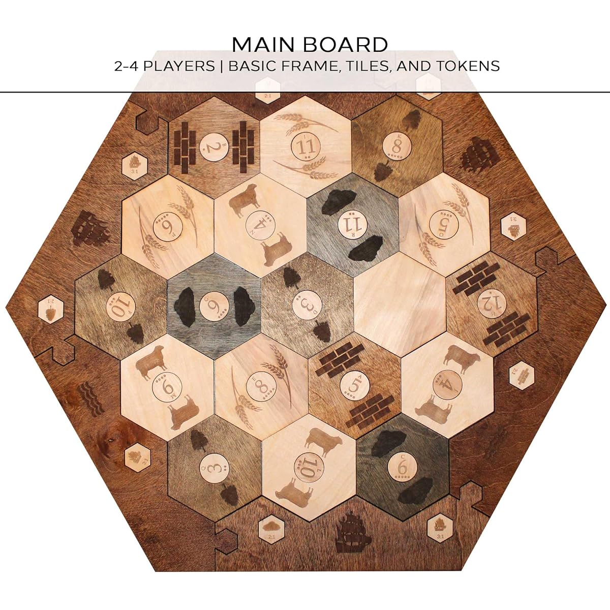 Wooden Settler Game Board for 2-4 players, Main Board Only, Customizable