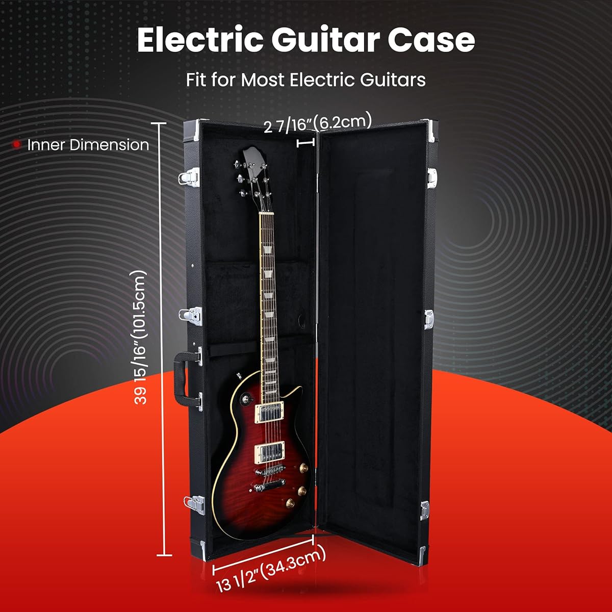 AW Universal Square Electric Guitar Hard Case Wood Hardshell Carry Case with Locking Latch Key Black