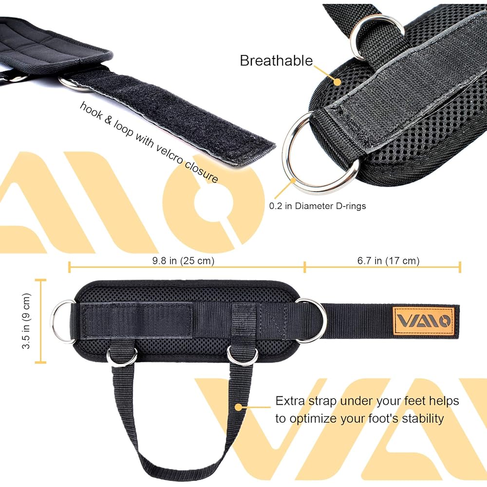 VAIIO Ankle Strap for Cable Machine Adjustable Comfort Fit Neoprene Double D-Ring Reinforcement - Premium Ankle Cuffs Improve Abs, Lift Buttocks, Strengthen Legs, Unisex