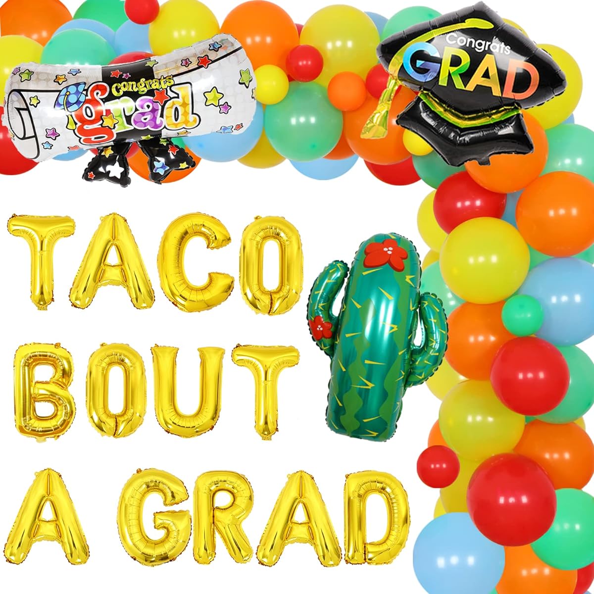 Mexican Graduation Decorations 2022 - Pack of 100 Fiesta Balloon Garland Arch Kit Taco Bout Graduation Banner Cactus & Graduation Cap Foil Balloons for 2022 Graduation Graduation Commemoration Decorations