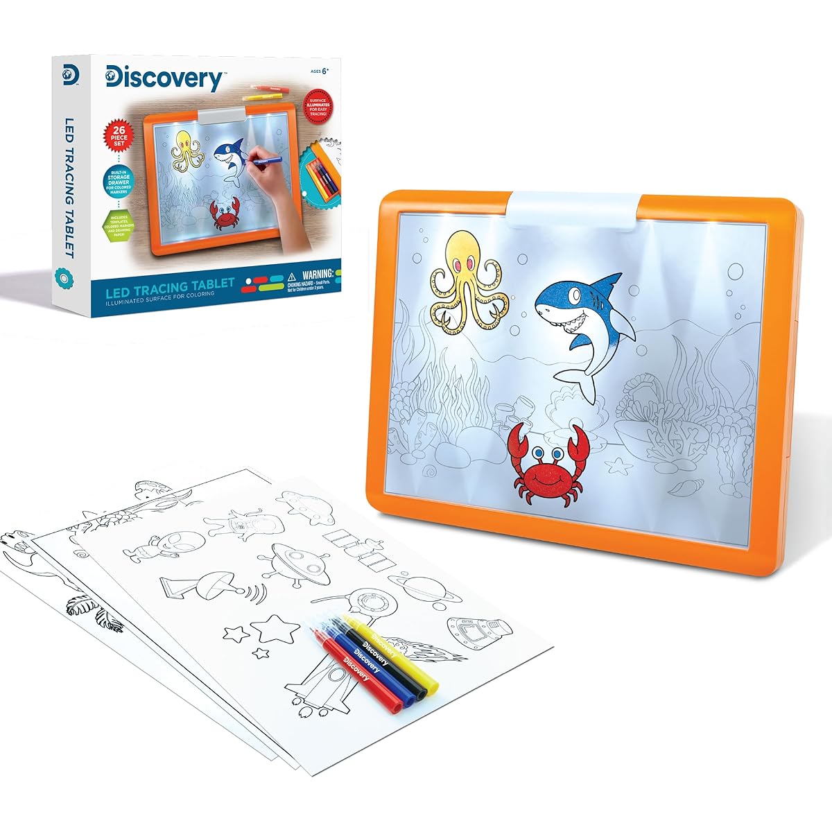 Discovery Kids LED Lighted Tracing Tablet 34 Piece Set with Pencils, Paper and Templates